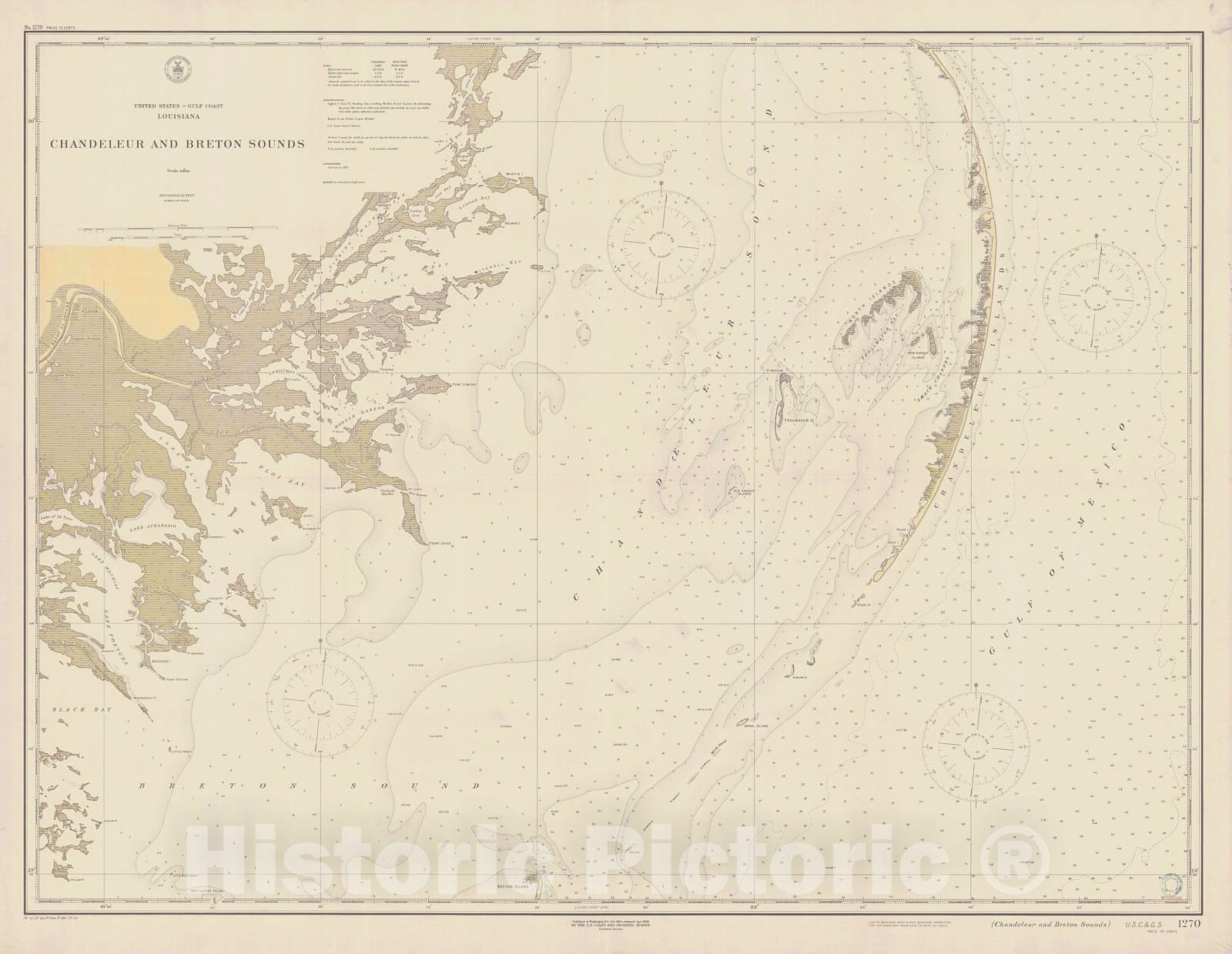 Historic Nautical Map - Chandeleur And Breton Sounds, 1915 NOAA Chart - Louisiana (LA) - Vintage Wall Art