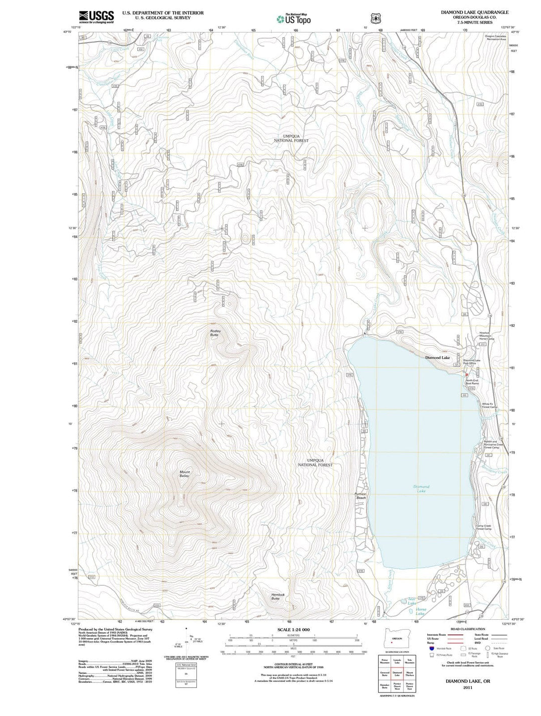 2011 Diamond Lake, OR - Oregon - USGS Topographic Map