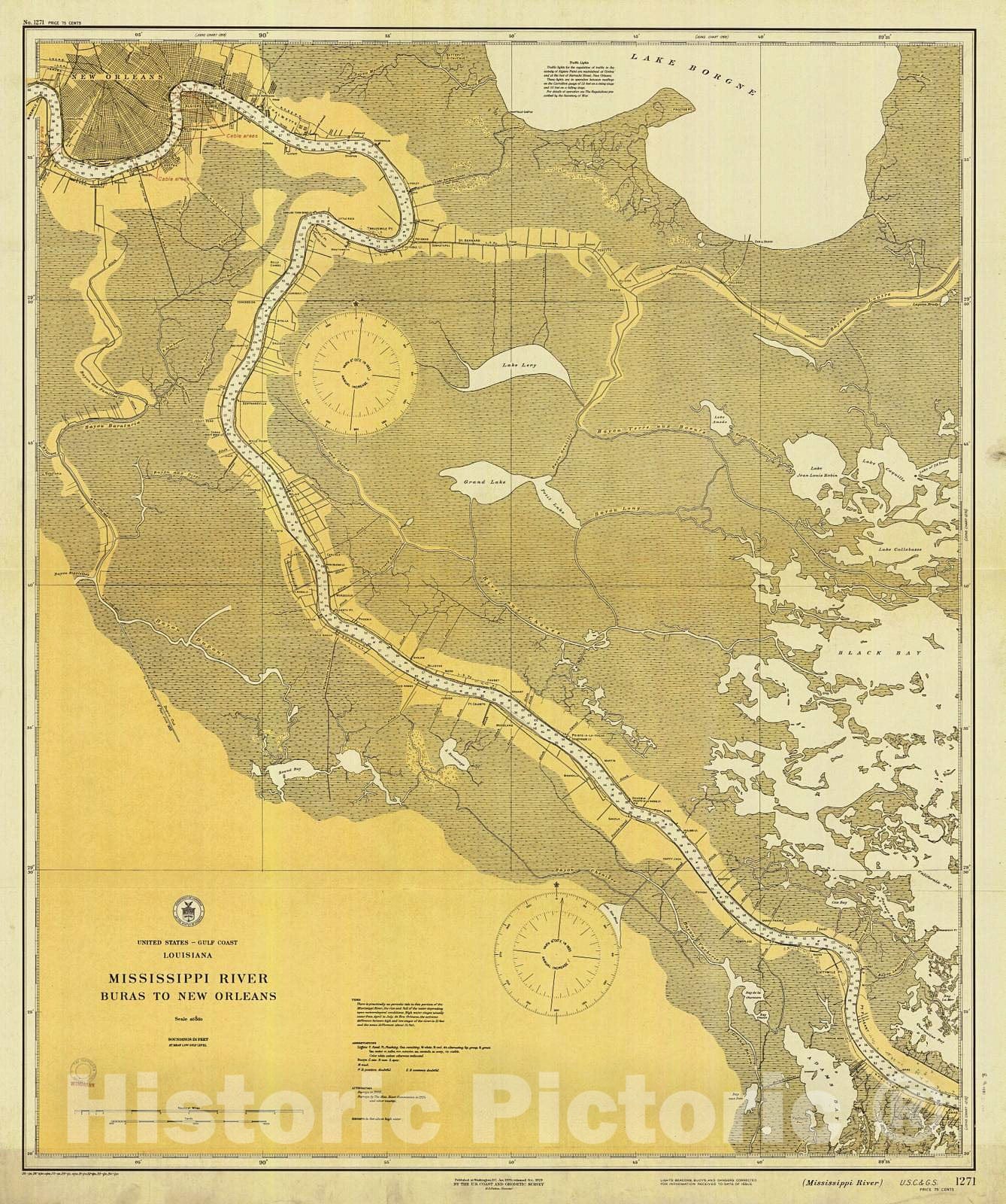 Historic Nautical Map - Mississippi River, 1934 NOAA Chart - Louisiana (LA) - Vintage Wall Art