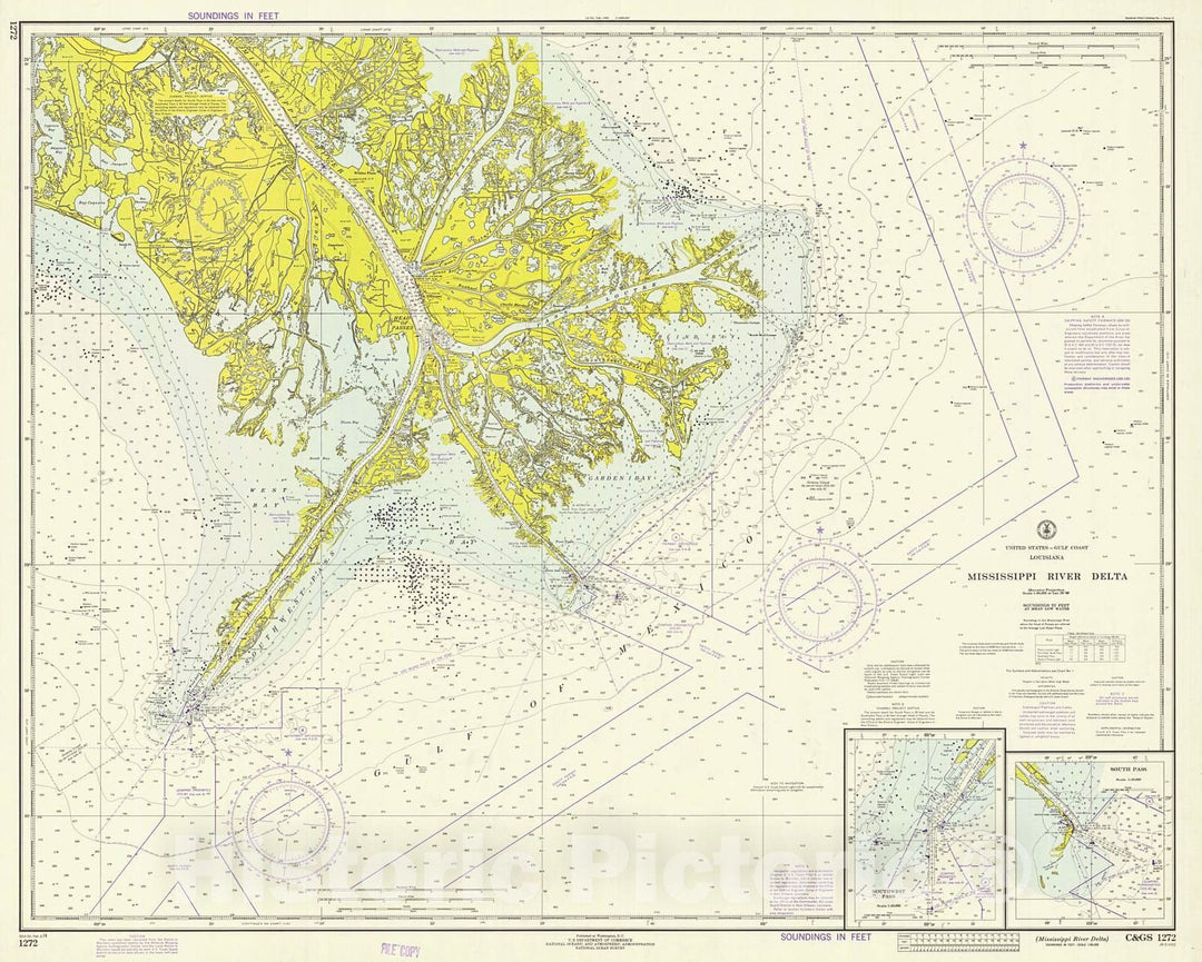 Historic Nautical Map - Mississippi River Delta, 1974 NOAA Chart - Louisiana (LA) - Vintage Wall Art