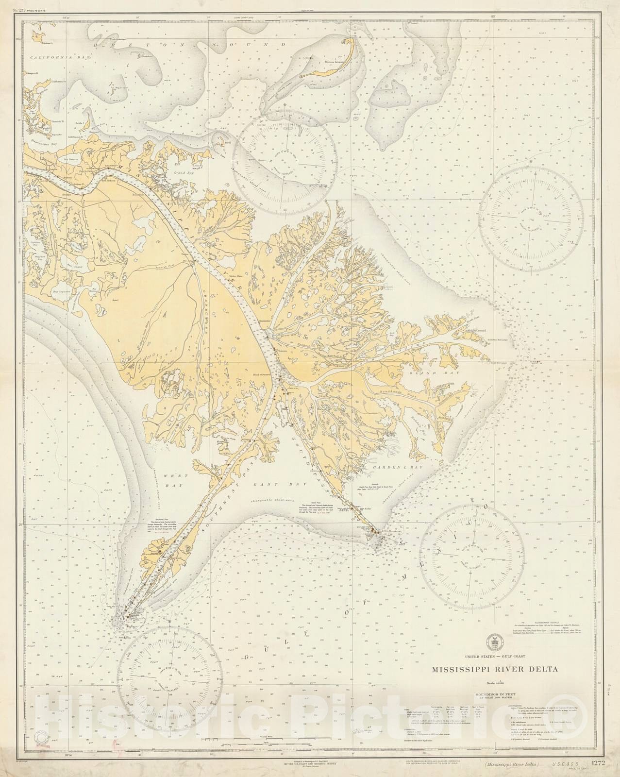 Historic Nautical Map - Mississippi River Delta, 1934 NOAA Chart - Louisiana (LA) - Vintage Wall Art