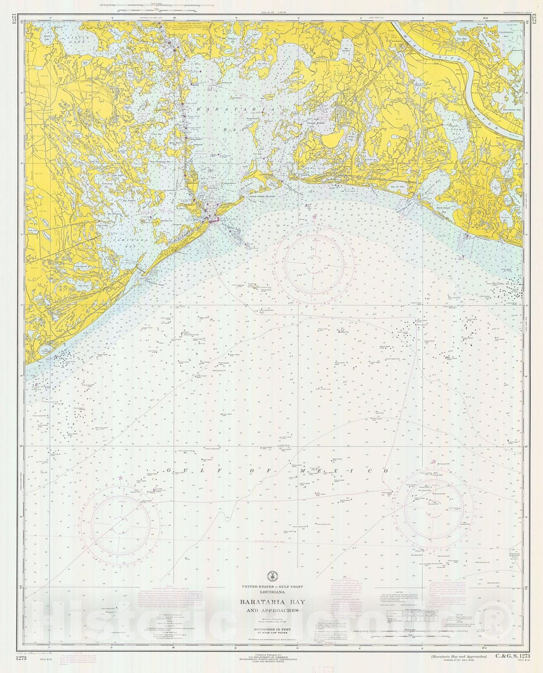 Historic Nautical Map - Barataria Bay And Approaches, 1970 NOAA Chart - Louisiana (LA) - Vintage Wall Art