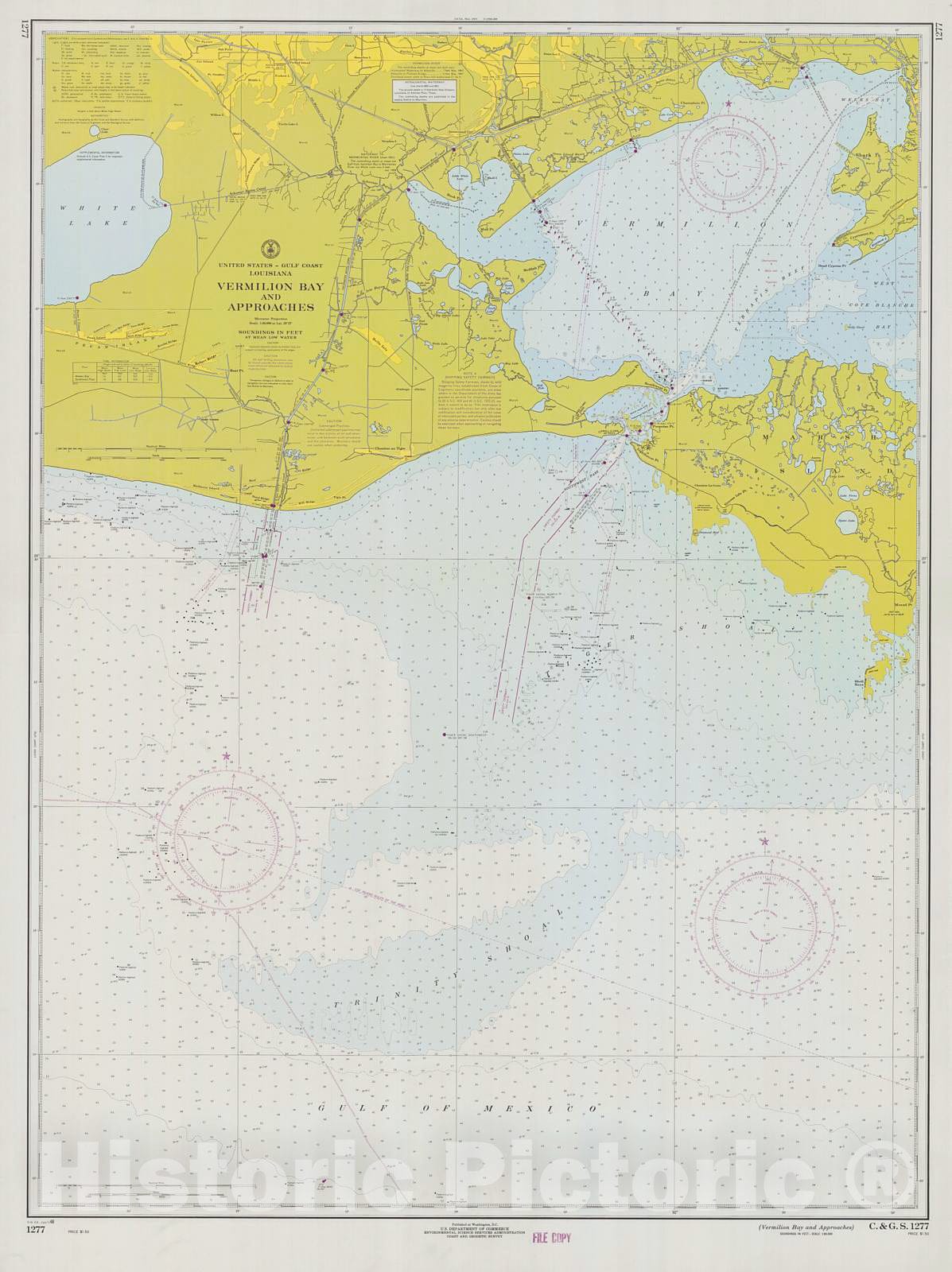 Historic Historic Nautical Map - Vermilion Bay And Approaches, 1968 NOAA Chart - Louisiana (LA) - Antique Vintage Decor Poster Wall Art Reproduction