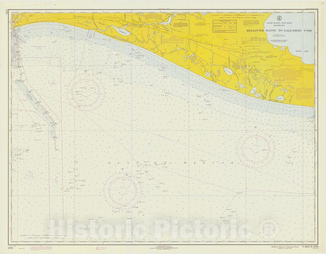 Historic Nautical Map - Rollover Bayou To Calcasieu Pass, 1970 NOAA Chart - Louisiana (LA) - Vintage Wall Art