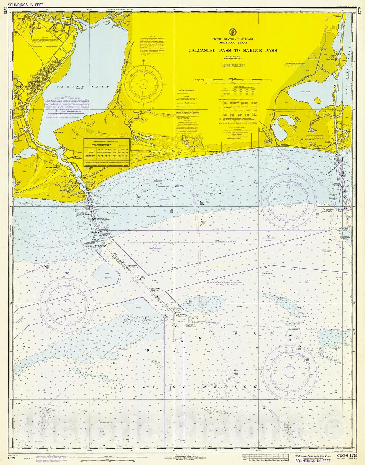 Historic Nautical Map - Calcasieu Pass To Sabine Pass, 1972 NOAA Chart - Louisiana, Texas (LA, TX) - Vintage Wall Art