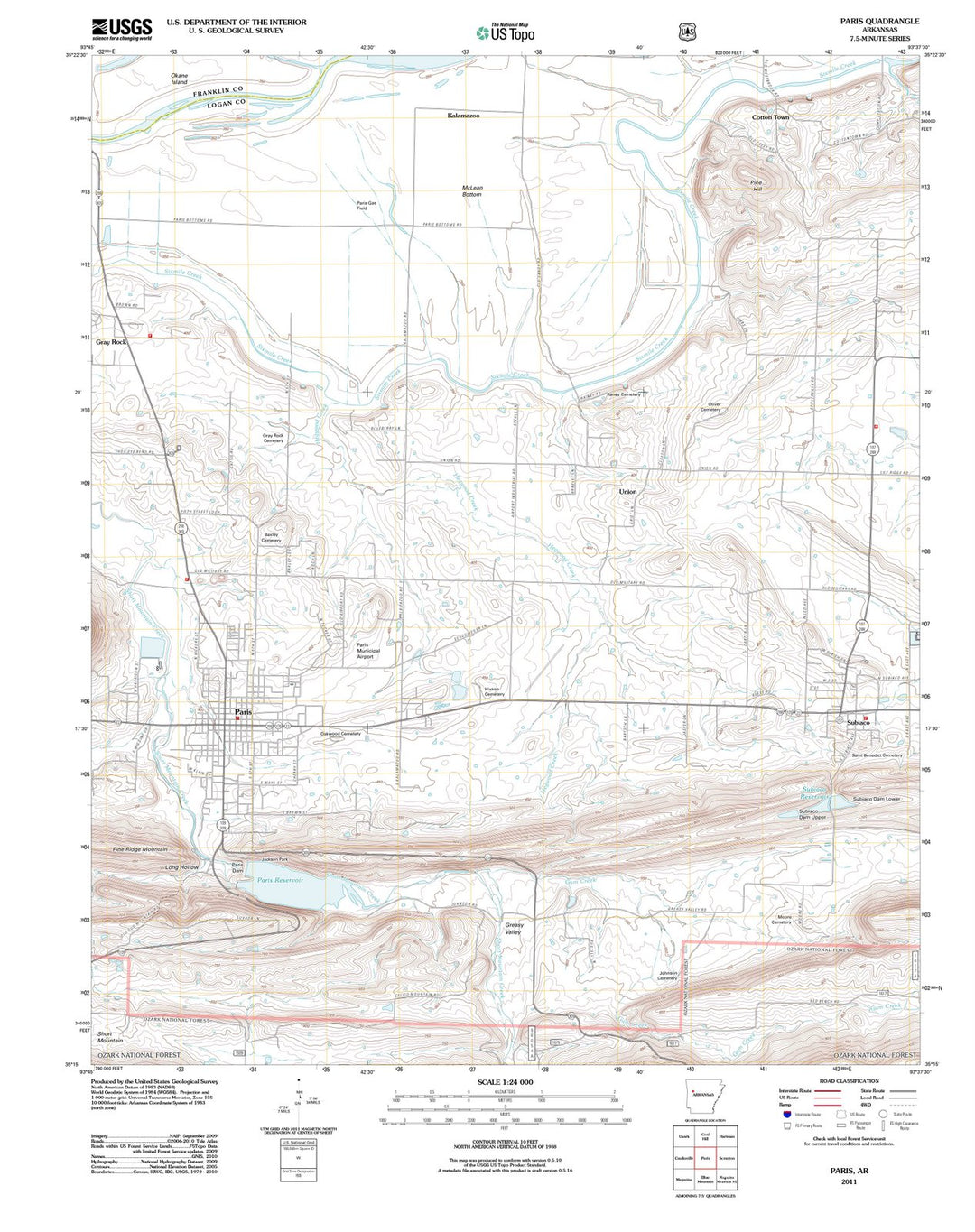 2011 Paris, AR - Arkansas - USGS Topographic Map