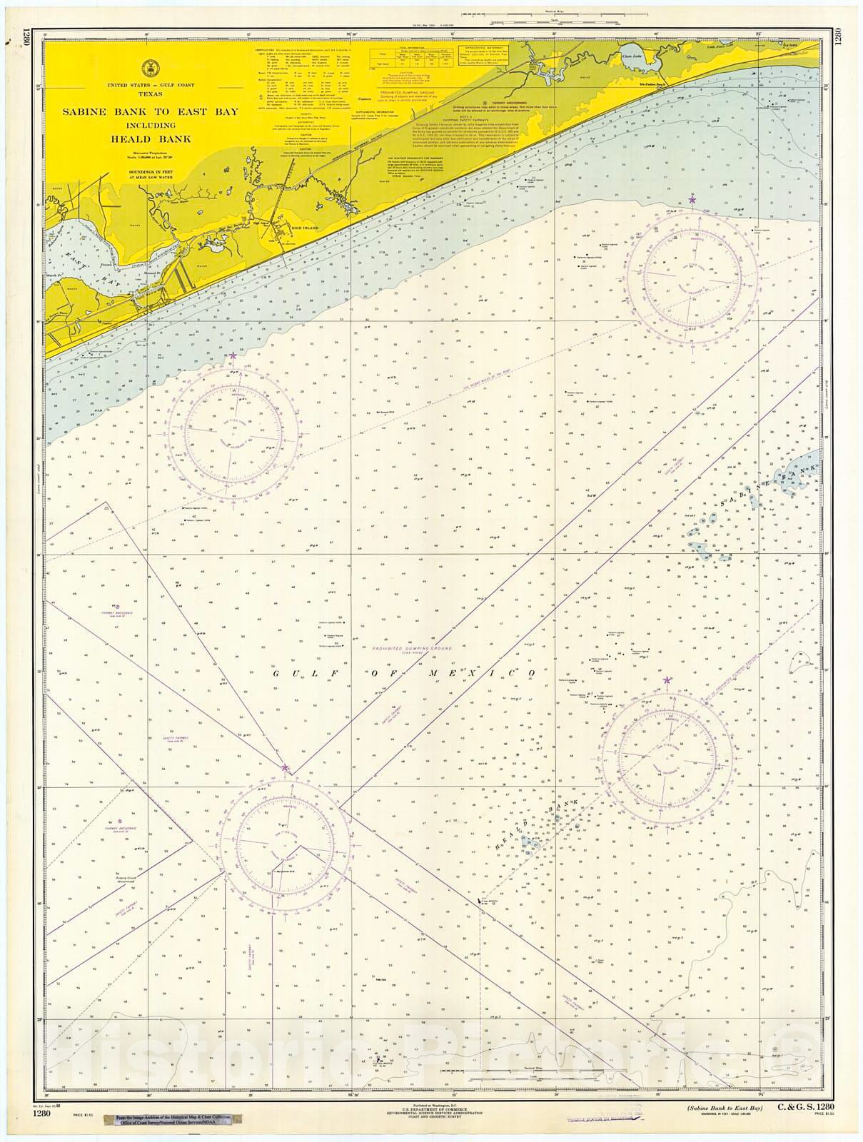 Historic Nautical Map - Sabine Bank To East Bay, 1968 NOAA Chart - Texas (TX) - Vintage Wall Art