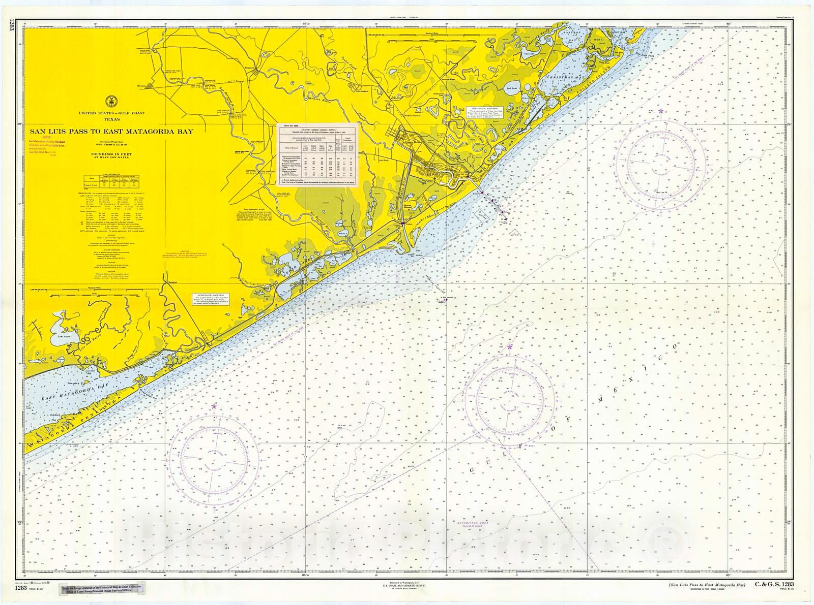 Historic Nautical Map - San Luis Pass To East Matagorda Bay, 1959 NOAA Chart - Texas (TX) - Vintage Wall Art