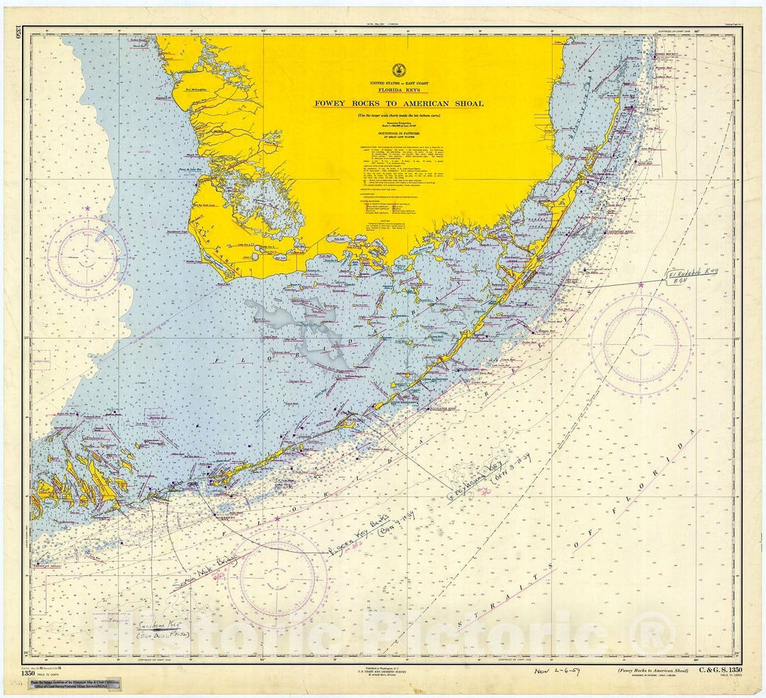 Historic Nautical Map - Fowey Rocks To American Shoal, 1958 NOAA Chart - Florida (FL) - Vintage Wall Art