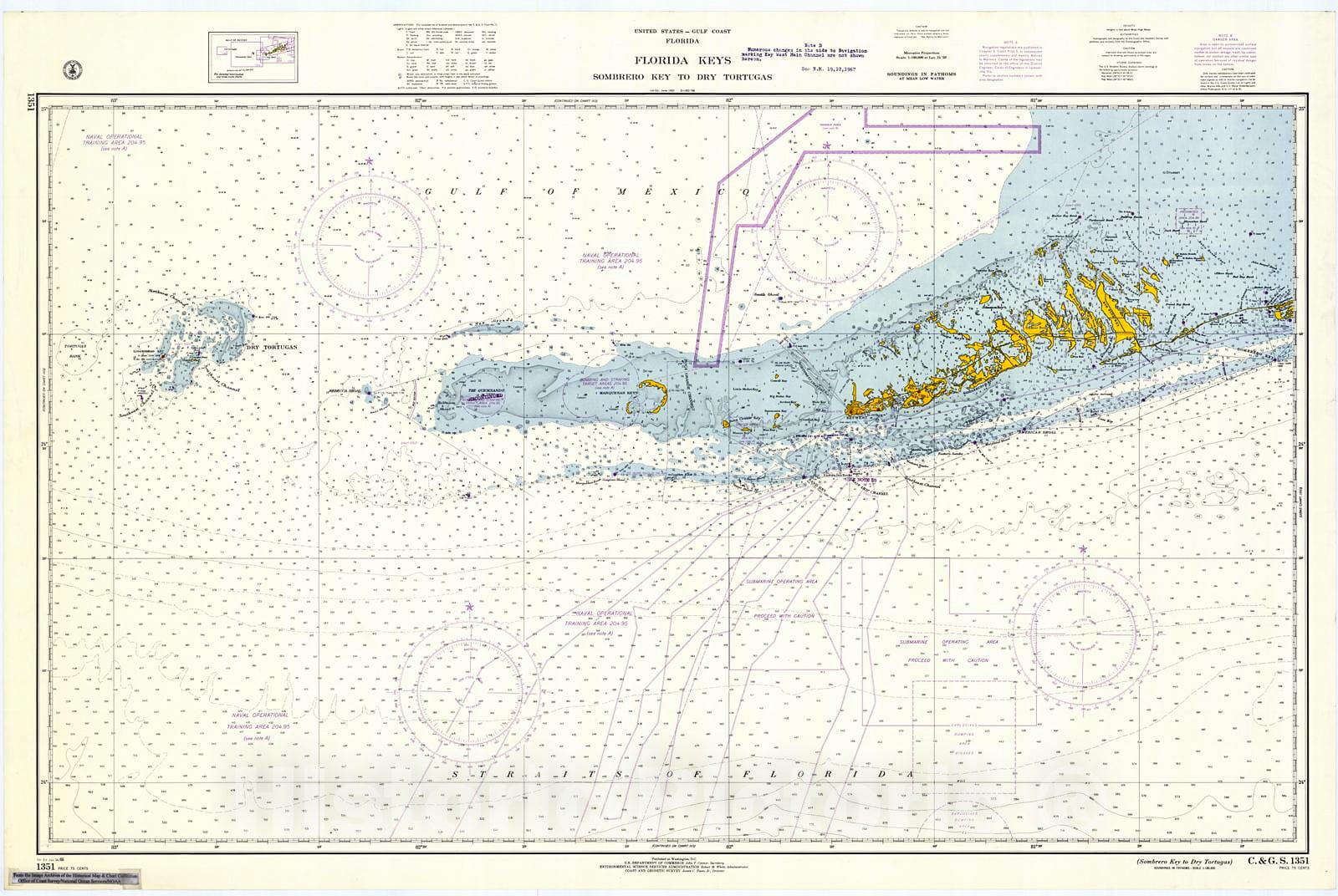 Historic Nautical Map - Sombrero Key To Dry Tortugas, 1966 NOAA Chart - Florida (FL) - Vintage Wall Art