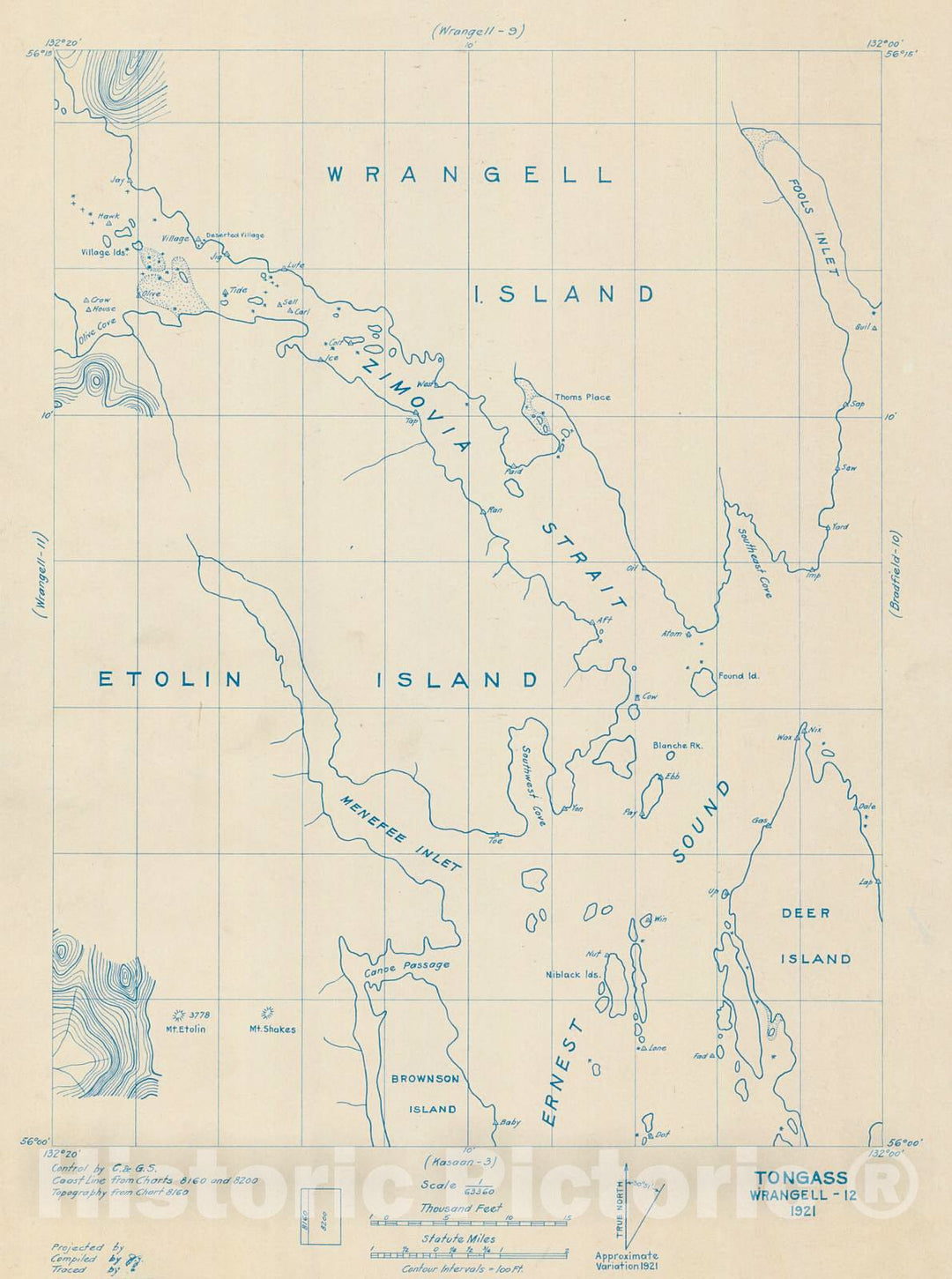 Historic Nautical Map - Tongass Wrangell - 12, 1921 NOAA Cartographic - Alaska (AK) - Vintage Wall Art