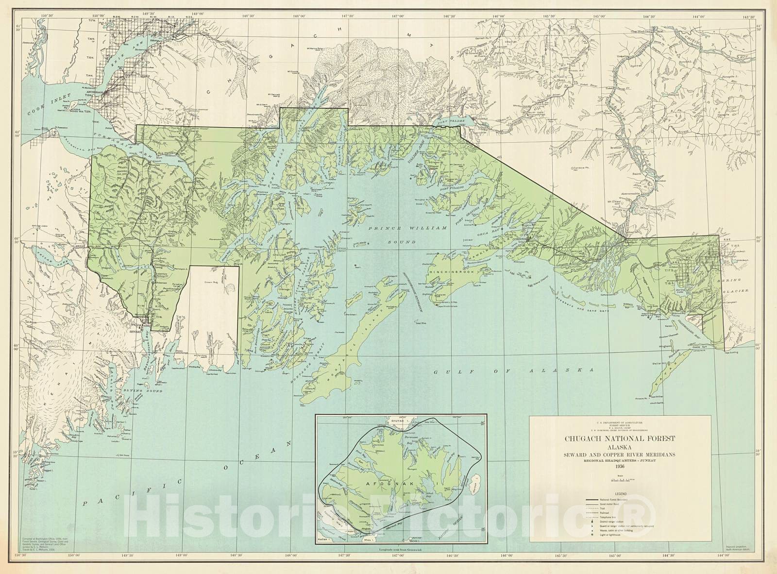 Historic Nautical Map - Chugach National Forest Alaska Seward And Copper River Meridians, 1936 NOAA Chart - Alaska (AK) - Vintage Wall Art