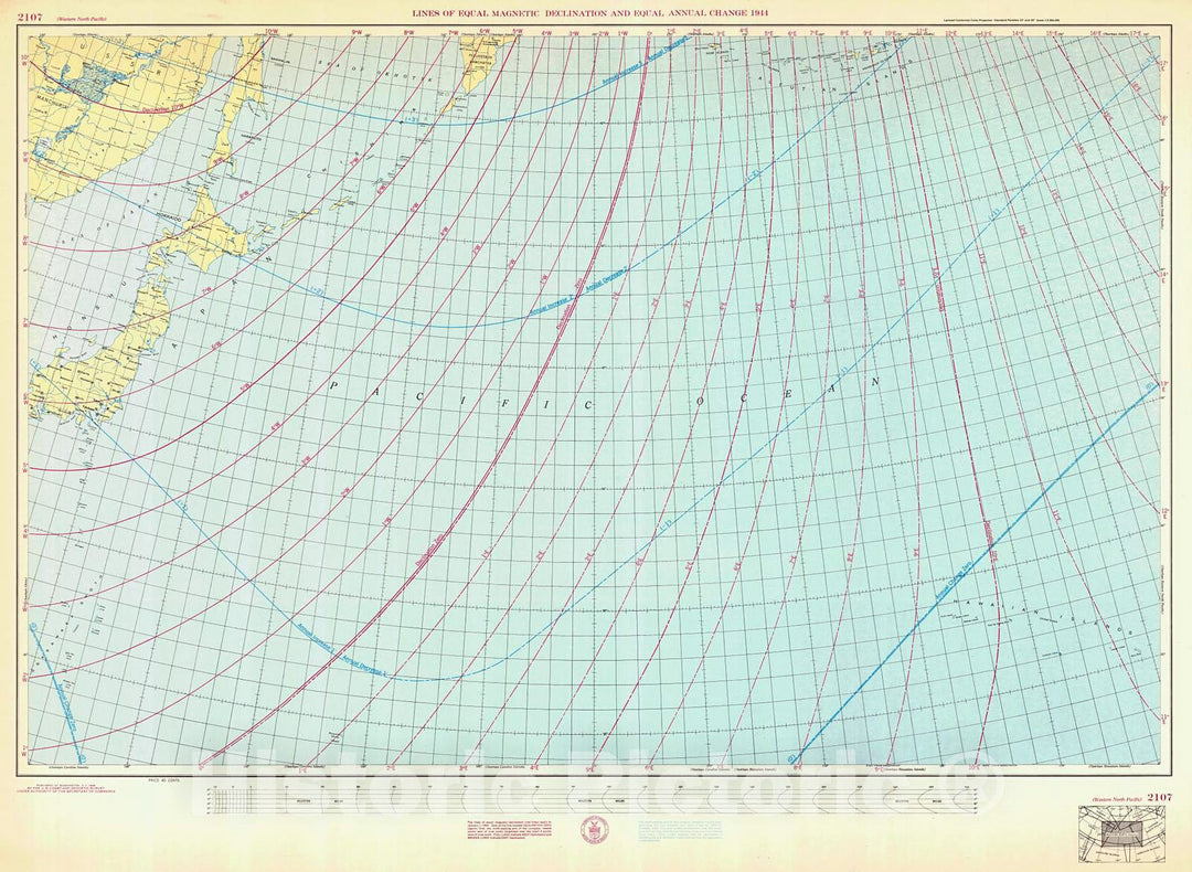 Historic Nautical Map - Western North Pacific, 1945 NOAA Magnetic Historic Nautical Map - Hawaii (HI) - Vintage Wall Art