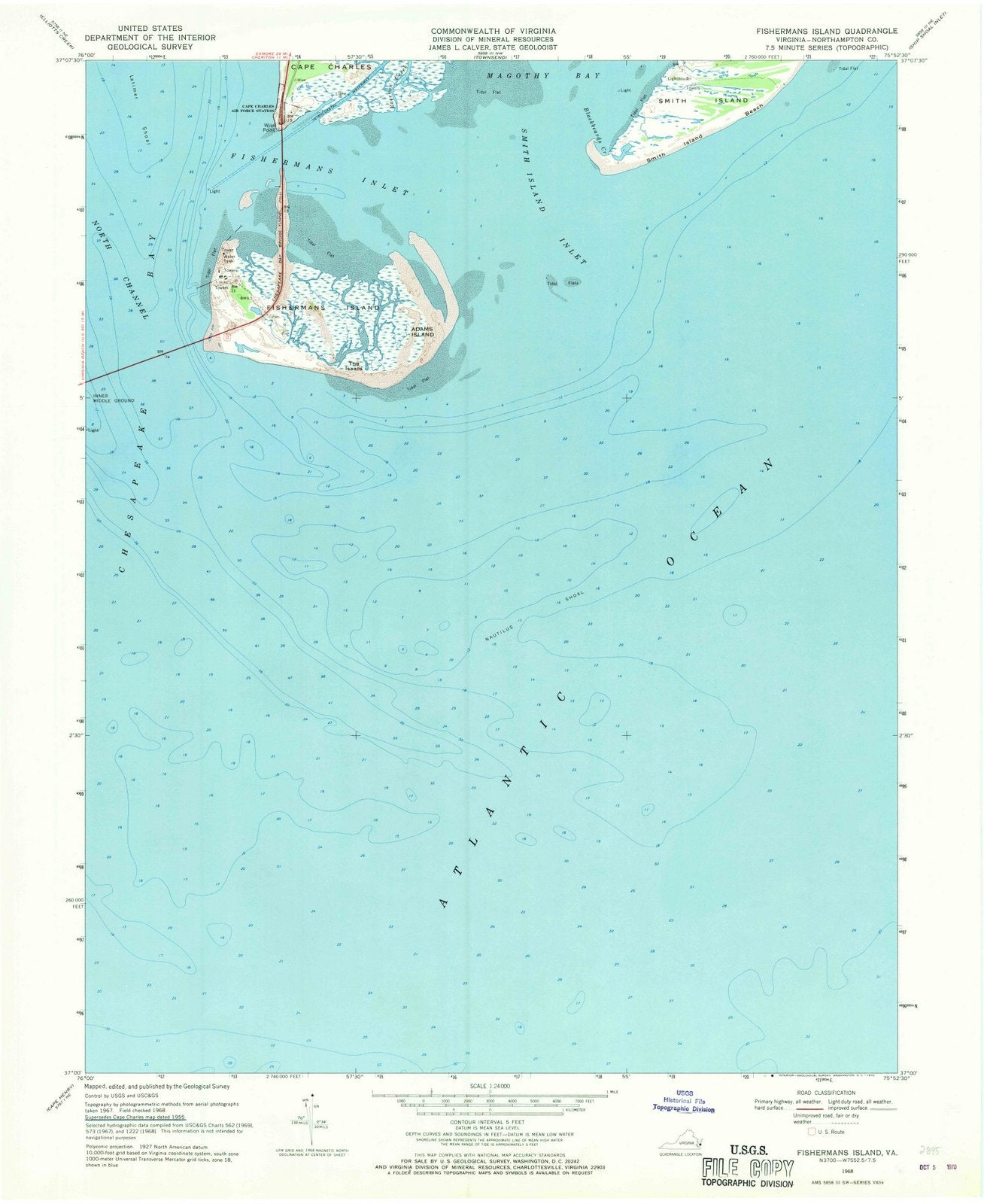 1968 Fishermans Island, VA - Virginia - USGS Topographic Map