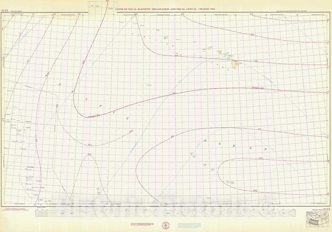 Historic Nautical Map - Hawaiian Islands, 1944 NOAA Magnetic Historic Nautical Map - Hawaii (HI) - Vintage Wall Art