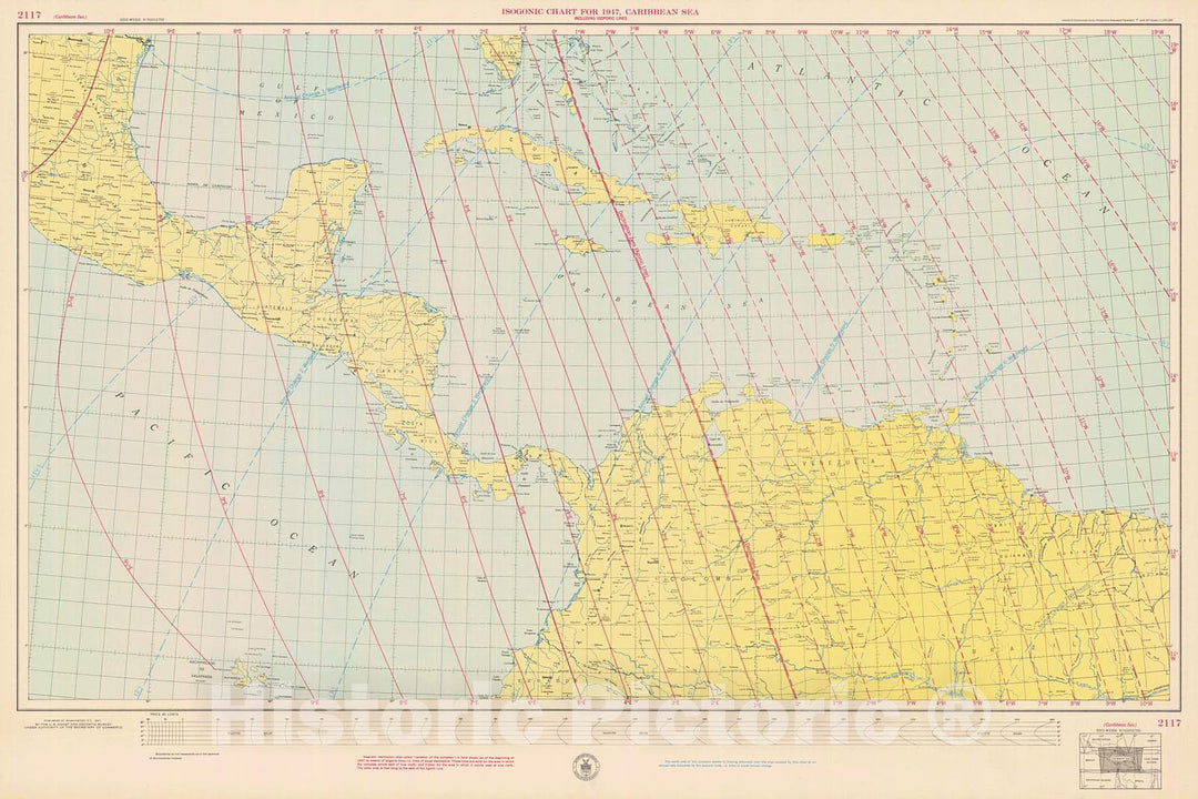 Historic Nautical Map - Isogonic Chart For 1947 Caribbean Sea Including Isoporic Lines, 1947 NOAA Magnetic Historic Nautical Map - Puerto Rico (PR) - Vintage Wall Art