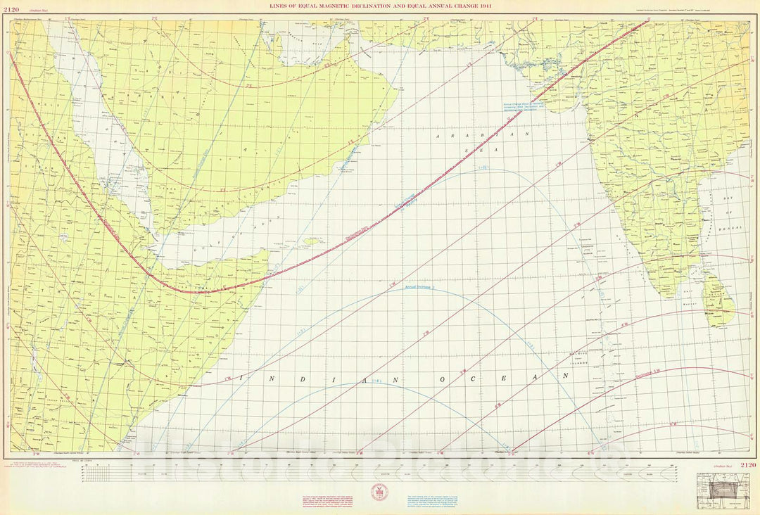 Historic Nautical Map - Arabian Sea, 1943 NOAA Magnetic Historic Nautical Map - Vintage Wall Art