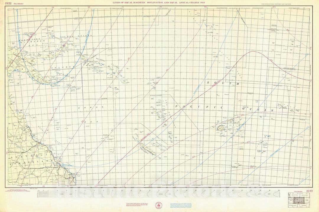 Historic Nautical Map - New Hebrides, 1945 NOAA Magnetic Historic Nautical Map - Vintage Wall Art