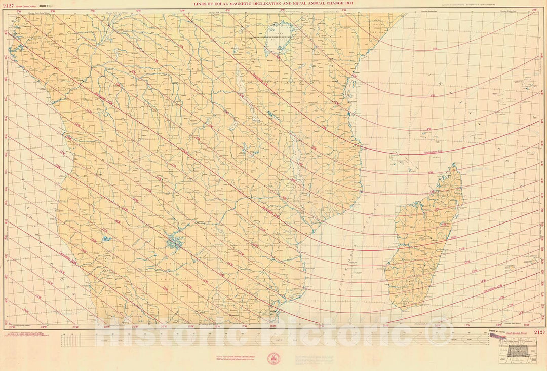 Historic Nautical Map - South Central Africa, 1943 NOAA Magnetic Historic Nautical Map - Vintage Wall Art