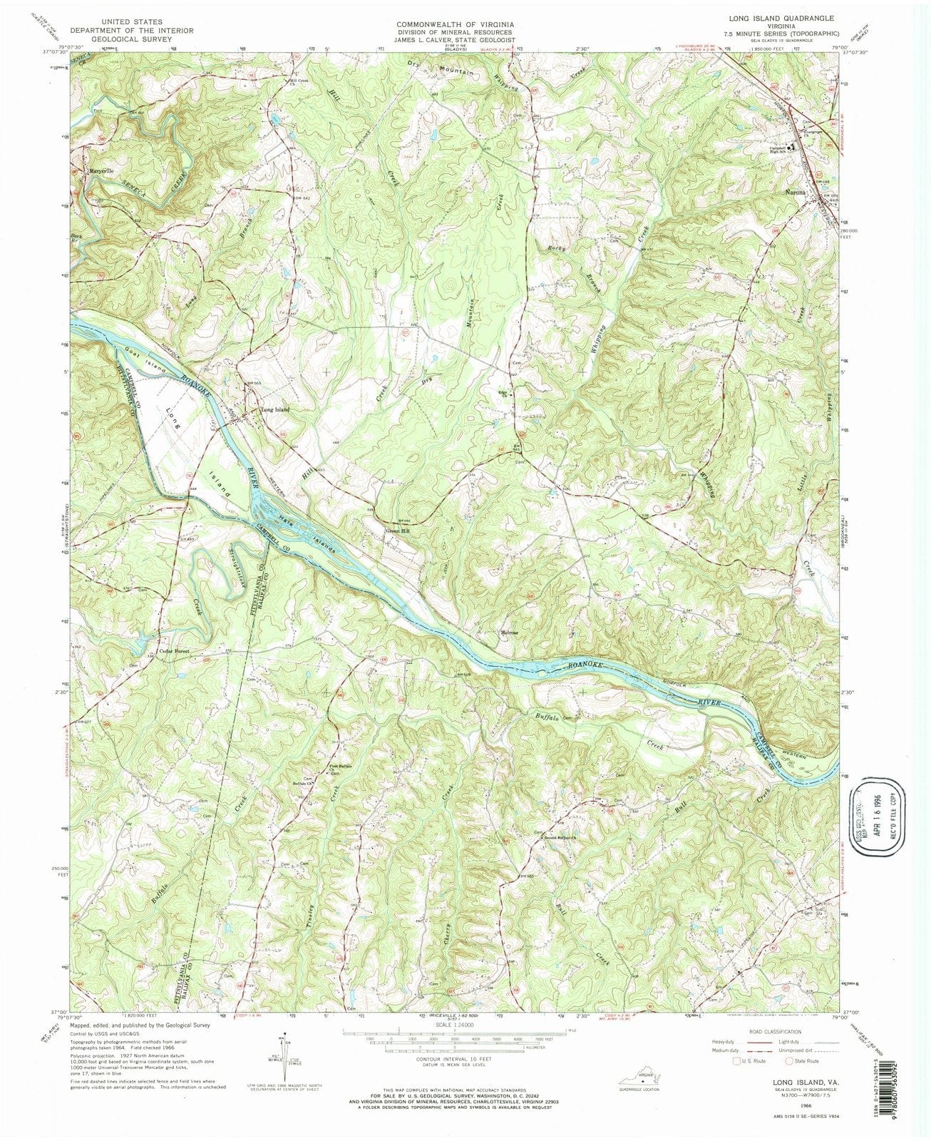 1966 Long Island, VA - Virginia - USGS Topographic Map