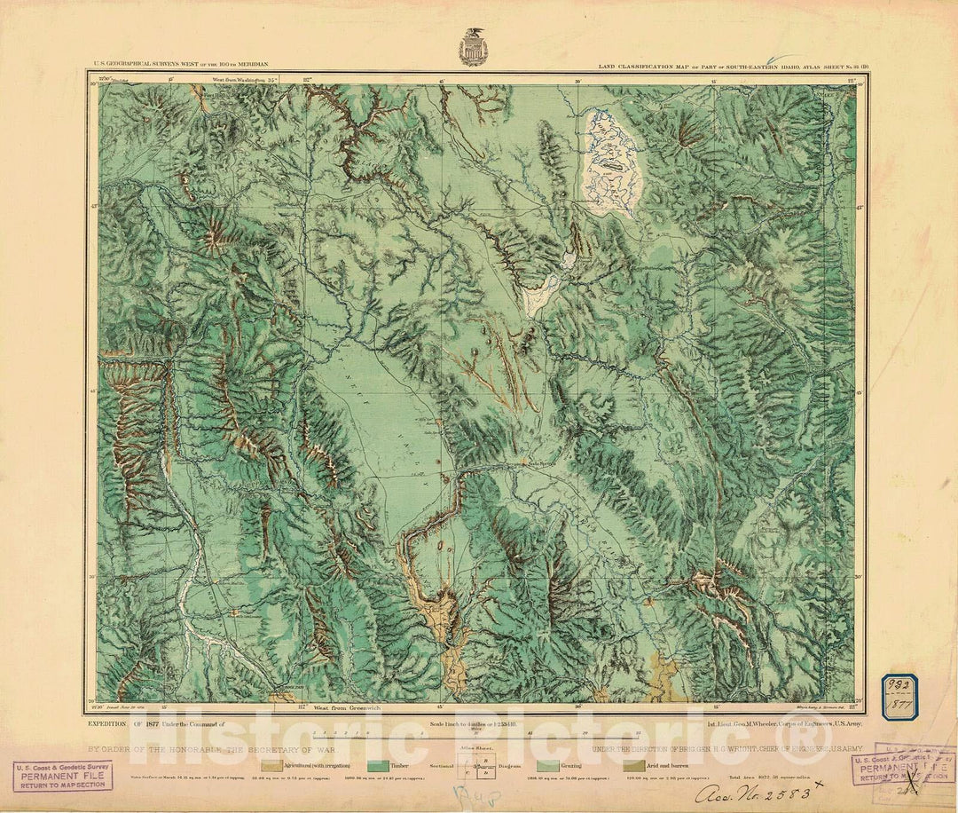 Historic Nautical Map - Land Classification Map Of Part Of South Eastern Idaho Atlas Sheet No 32 D, 1877 NOAA Topographic Historic Nautical Map - Idaho (ID) - Vintage Wall Art