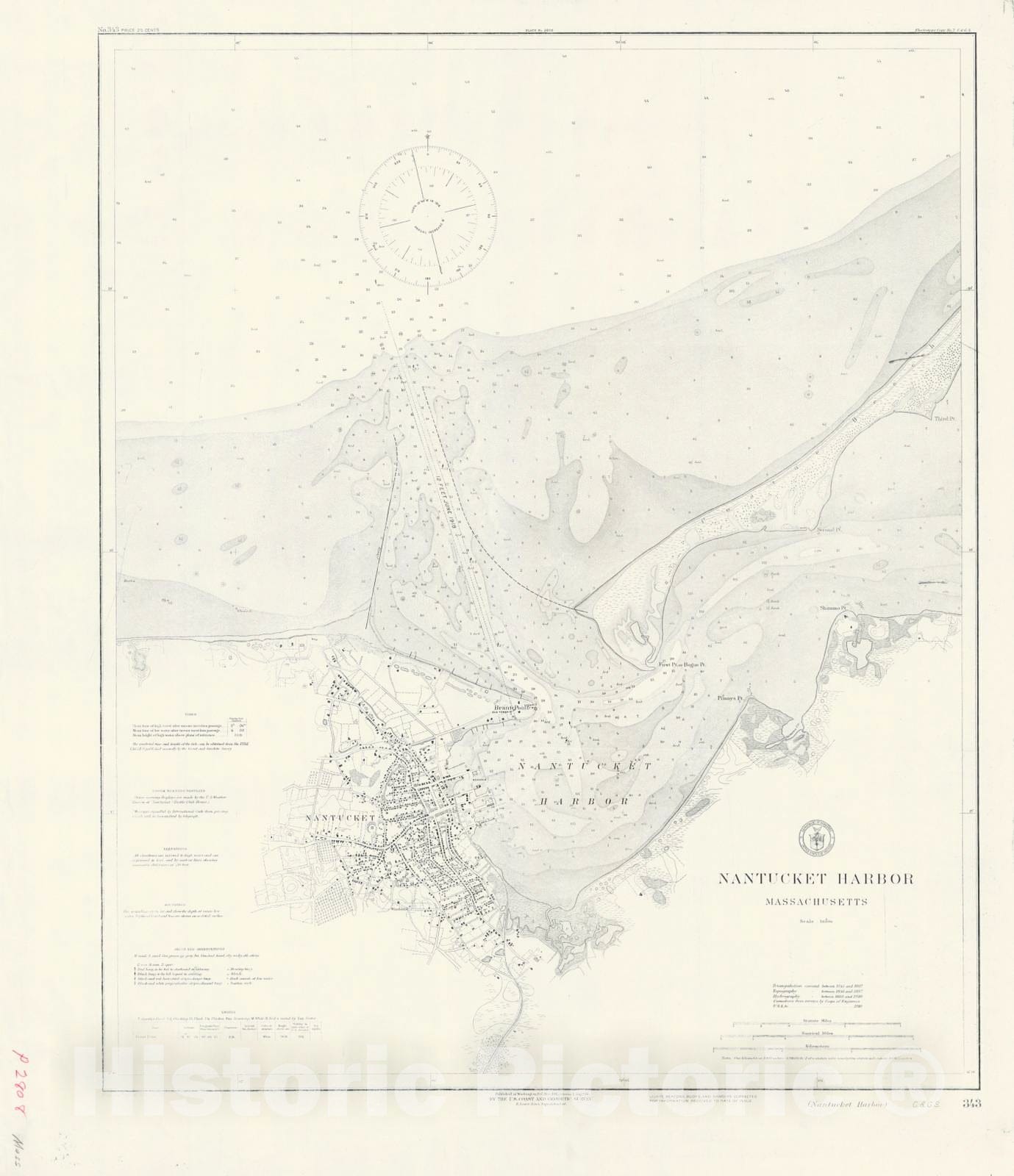 Historic Nautical Map - Nantucket Harbor, 1916 NOAA Chart - Massachusetts (MA) - Vintage Wall Art