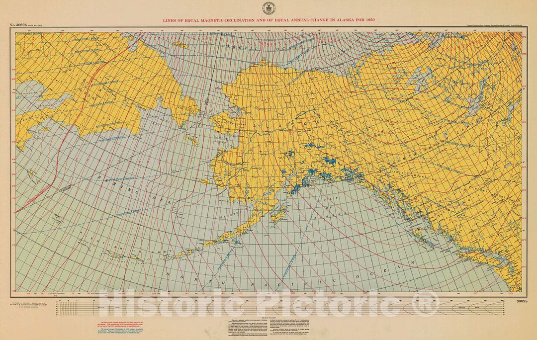 Historic Nautical Map - Lines Of Equal Magnetic Declination And Of Equal Annual Change In Alaska For 1950, 1950 NOAA Magnetic Historic Nautical Map - Alaska (AK) - Vintage Wall Art