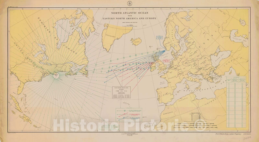 Historic Nautical Map - North Atlantic Ocean With Eastern North America And Europe, 1918 NOAA Cartographic - Vintage Wall Art