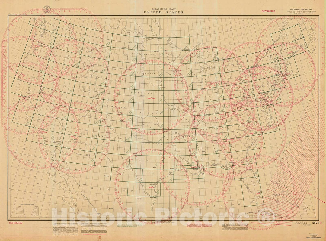 Historic Nautical Map - Great Circle Chart United States, 1941 NOAA Chart - Maine, California, Washington, Florida (ME, CA, WA, FL) - Vintage Wall Art