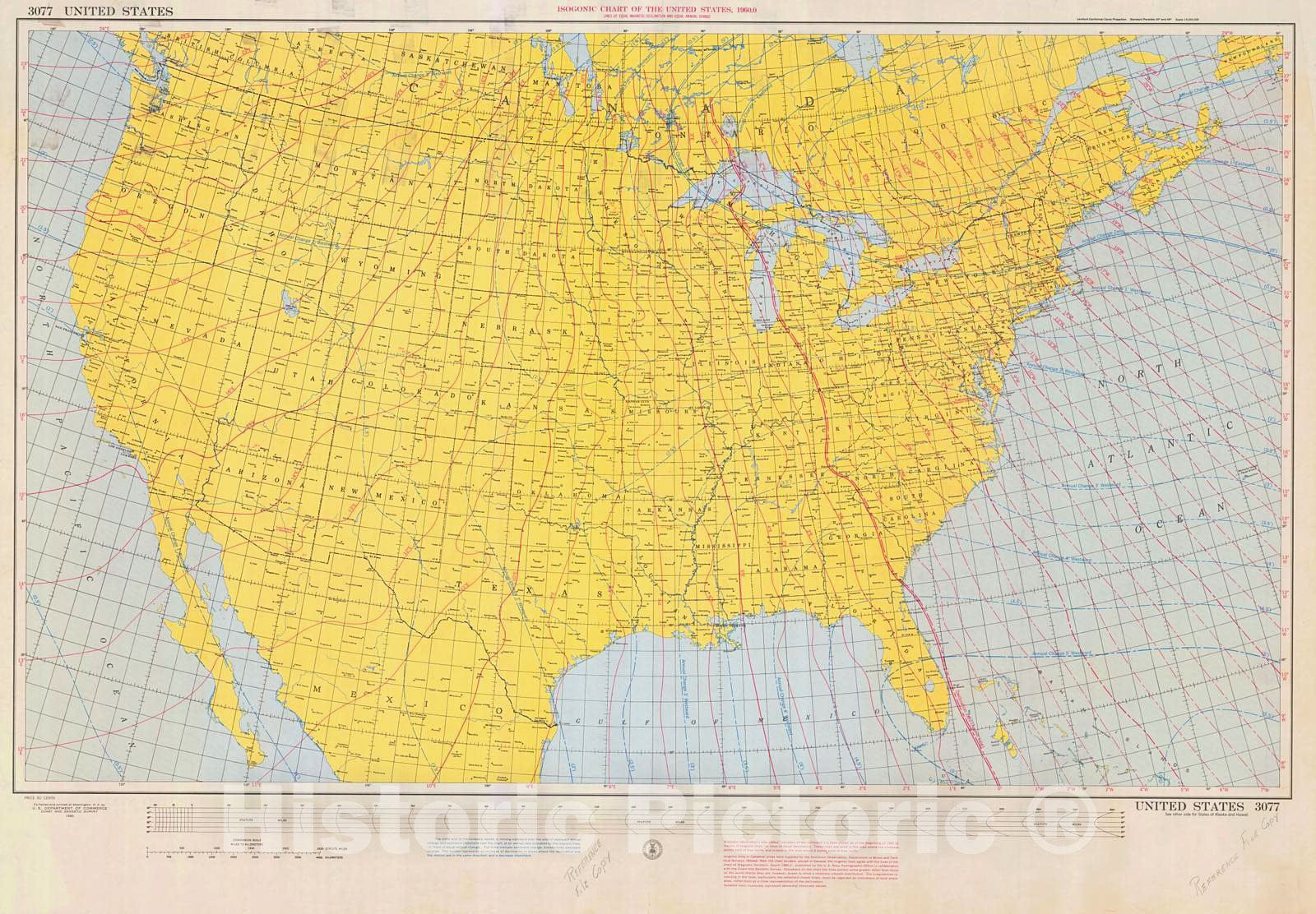 Historic Nautical Map - Isogonic Chart Of The United States, 1960 NOAA Magnetic Historic Nautical Map - California, Washington, Florida (CA, WA, FL) - Vintage Wall Art