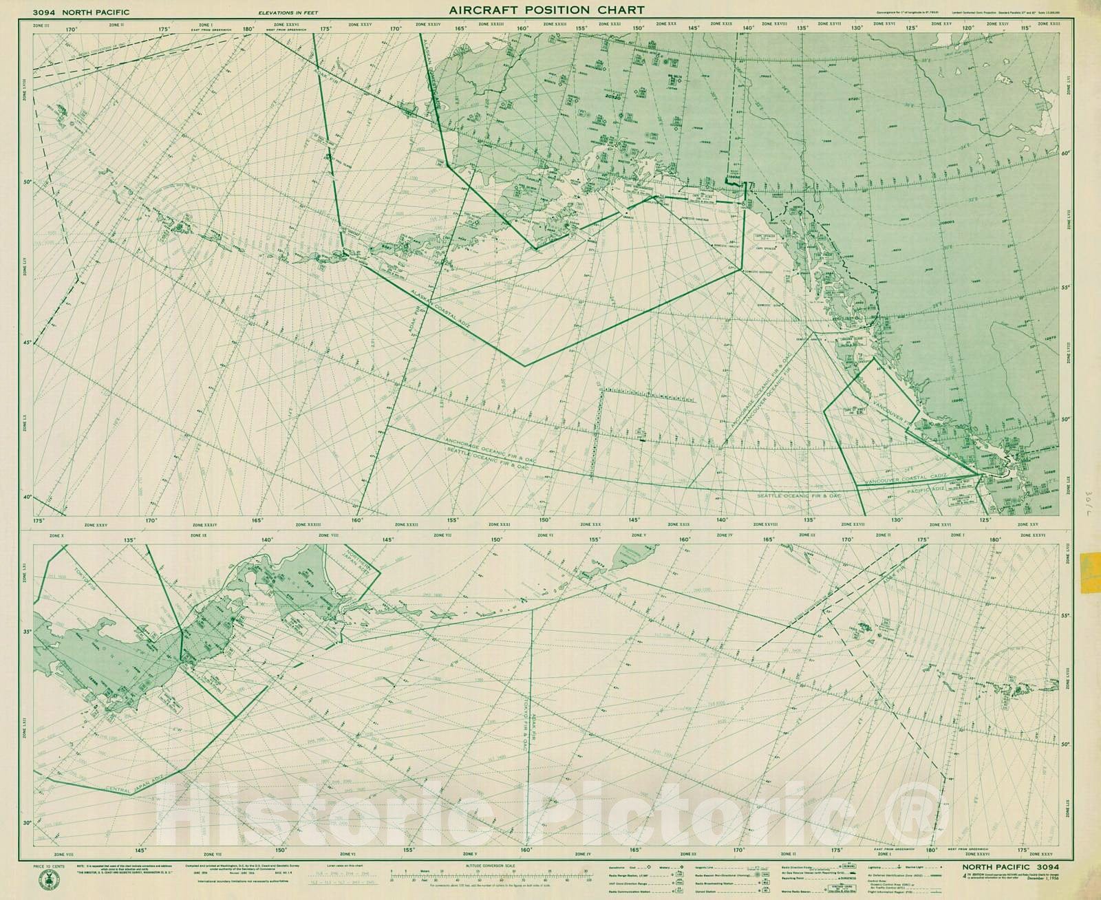 Historic Nautical Map - North Pacific Aircraft Position Chart, 1956 AeroNOAA Chart - Alaska (AK) - Vintage Wall Art