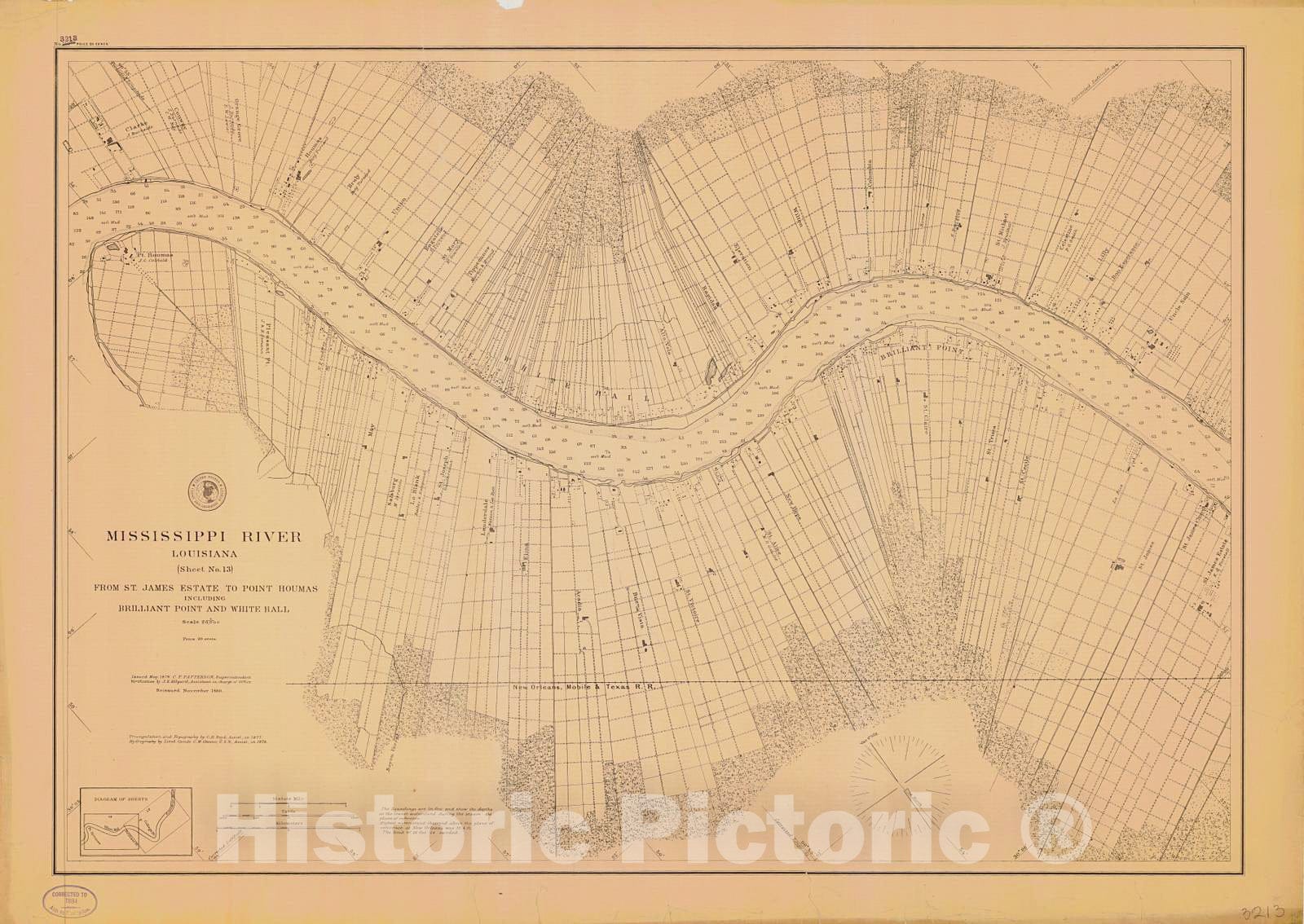 Historic Nautical Map - Mississippi River From St James Estate To Point Houmas, 1878 NOAA Chart - Louisiana (LA) - Vintage Wall Art