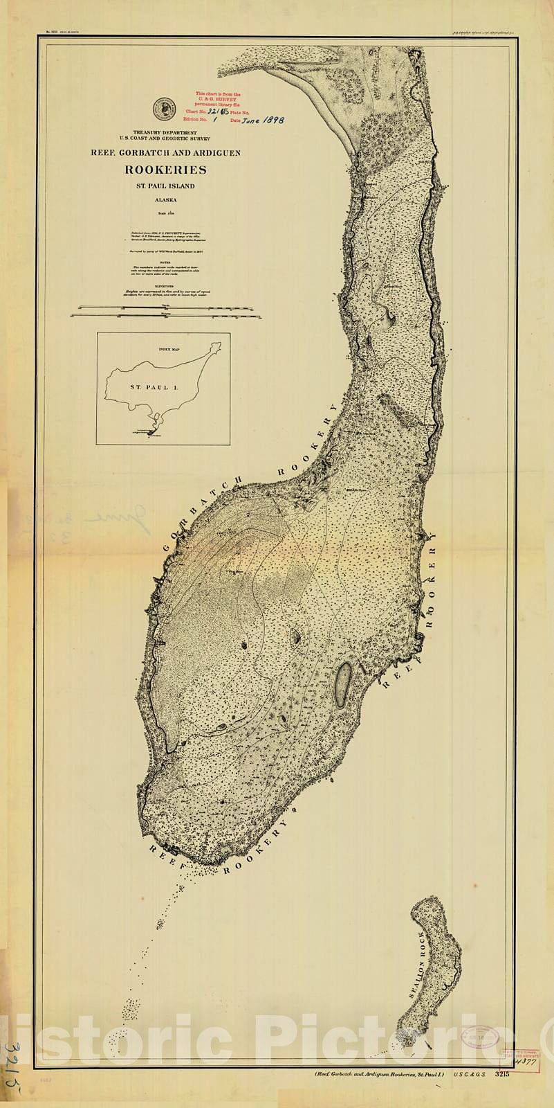 Historic Nautical Map - Reef Gorbatch And Ardiguen Rookeries, 1898 NOAA Chart - Alaska (AK) - Vintage Wall Art