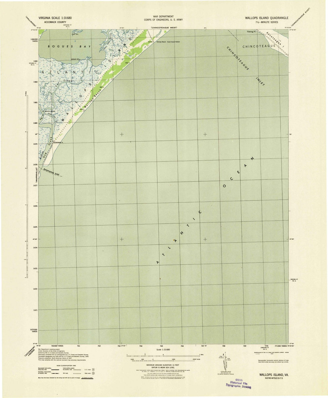 1943 Wallops Island, VA - Virginia - USGS Topographic Map