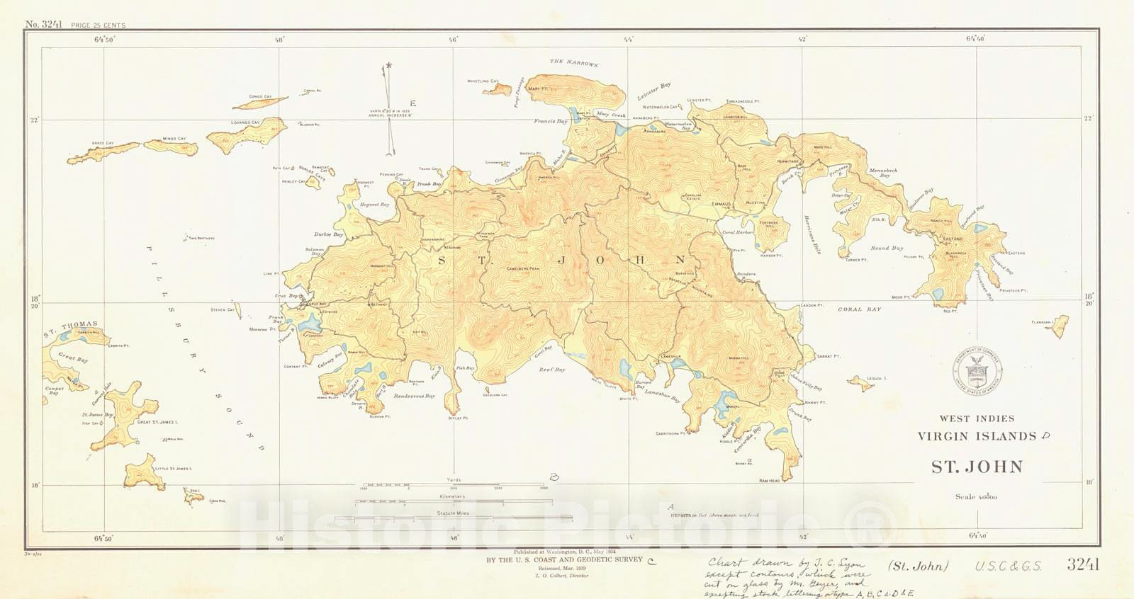 Historic Nautical Map - West Indies Virgin Islands St John, 1934 NOAA Topographic Historic Nautical Map - Vintage Wall Art