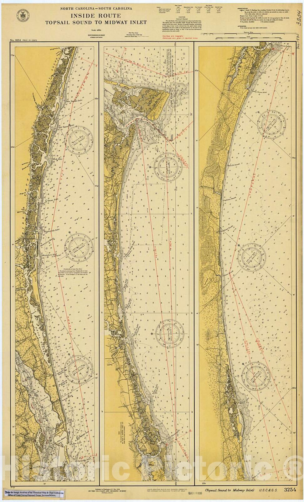 Historic Nautical Map - Topsail Sound To Midway Inlet, 1930 NOAA Chart - South Carolina, North Carolina (SC, NC) - Vintage Wall Art