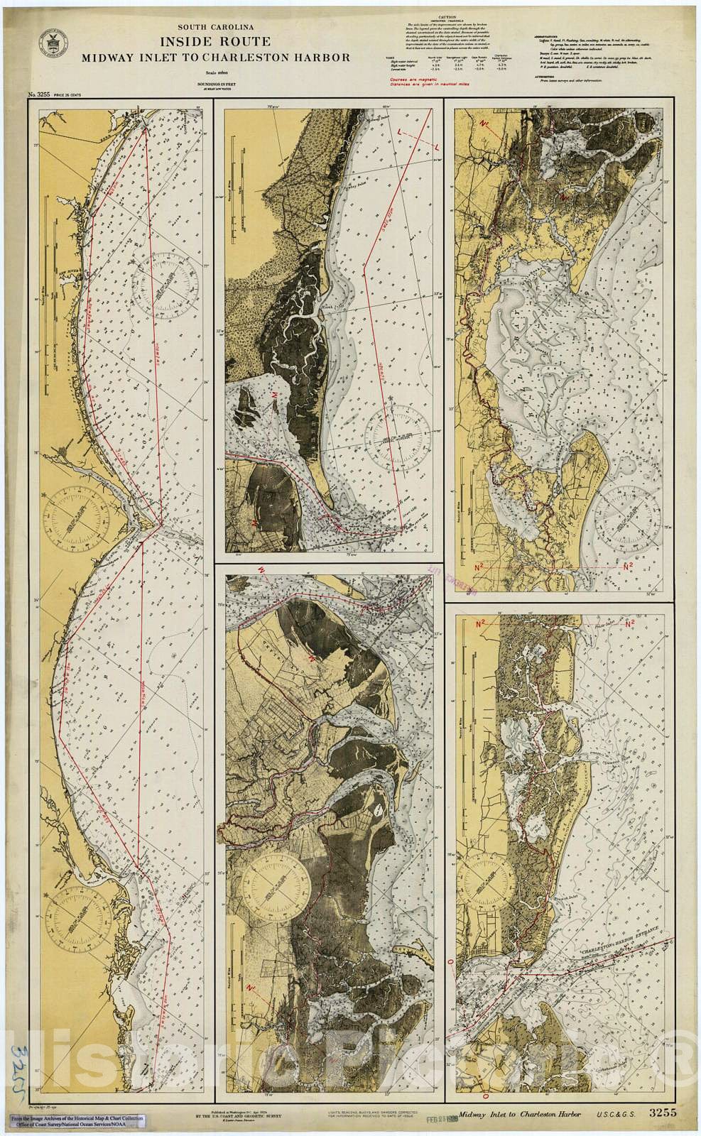 Historic Nautical Map - Midway Inlet To Charleston Harbor, 1925 NOAA Chart - South Carolina (SC) - Vintage Wall Art