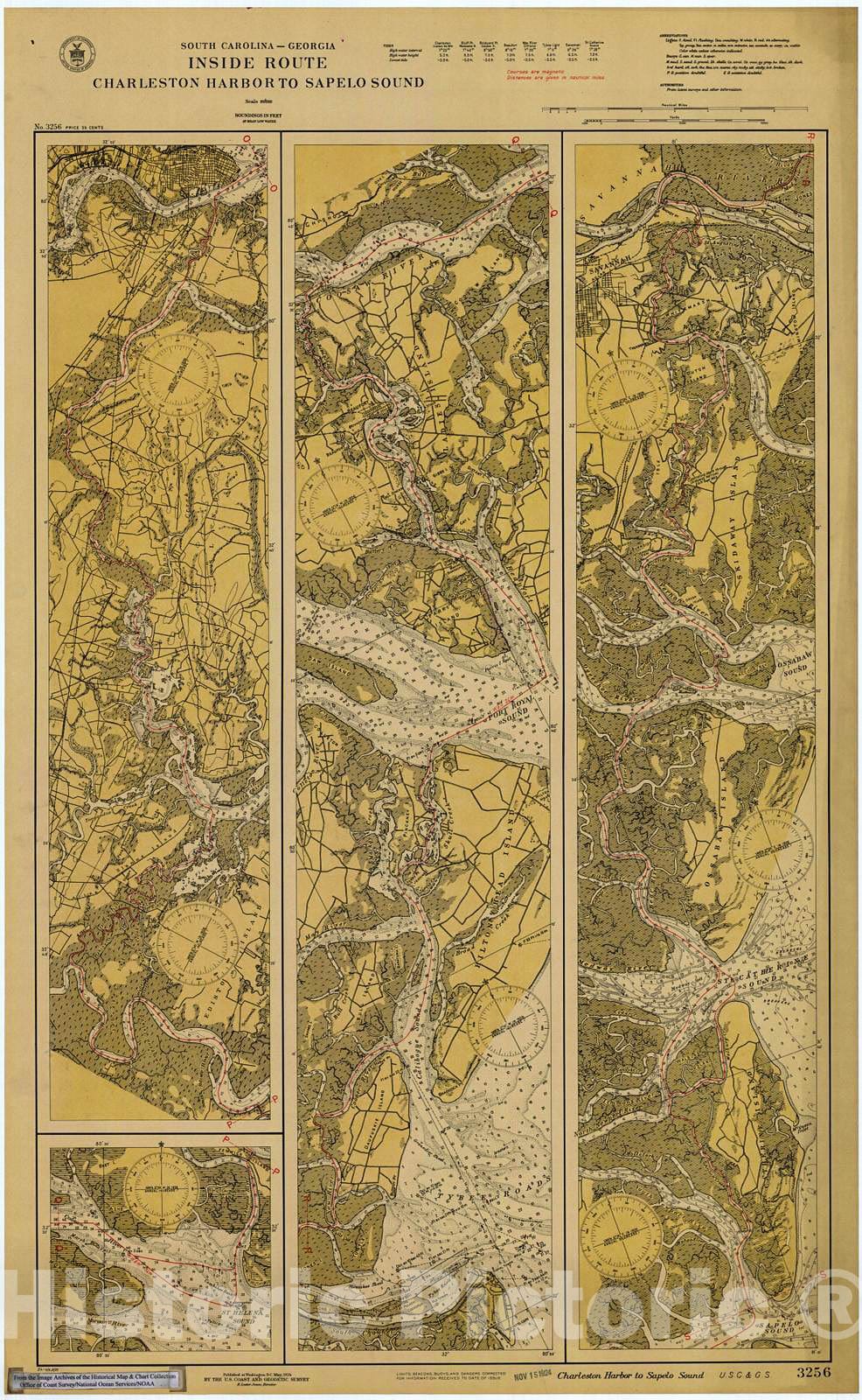 Historic Nautical Map - Charleston Harbor To Sapelo Sound, 1924 NOAA Chart - Georgia, South Carolina (GA, SC) - Vintage Wall Art