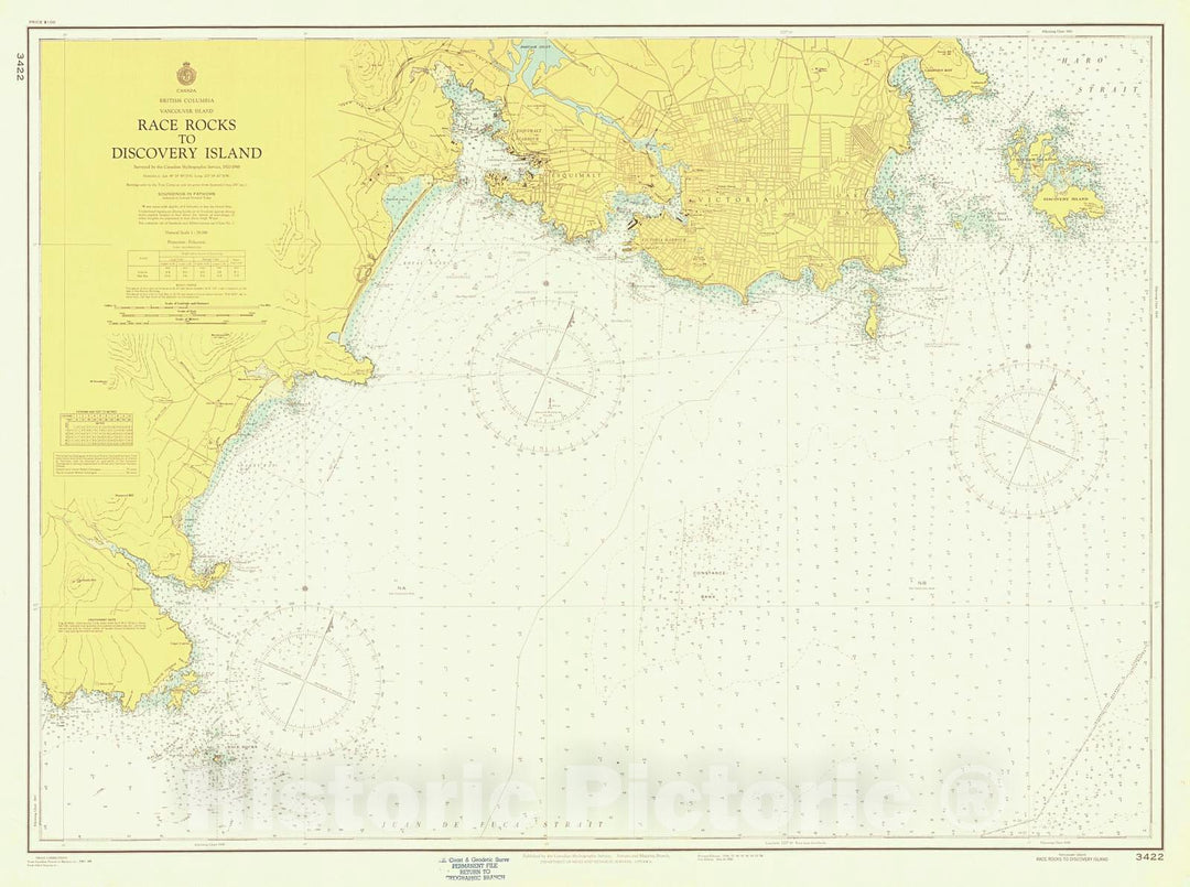 Historic Nautical Map - Race Rocks To Discovery Islands, 1960 NOAA Chart - Vintage Wall Art