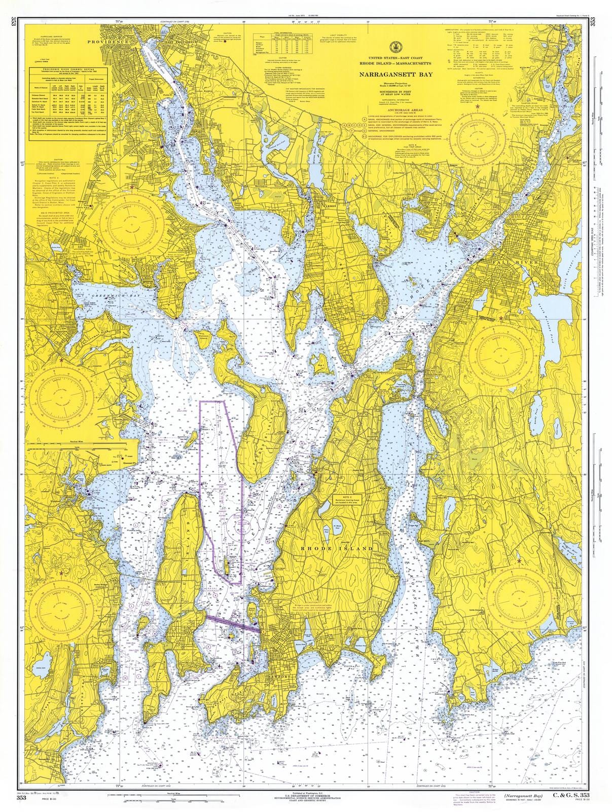 Historic Nautical Map - Narragansett Bay, 1970 NOAA Chart - Rhode Island (RI) - Vintage Wall Art