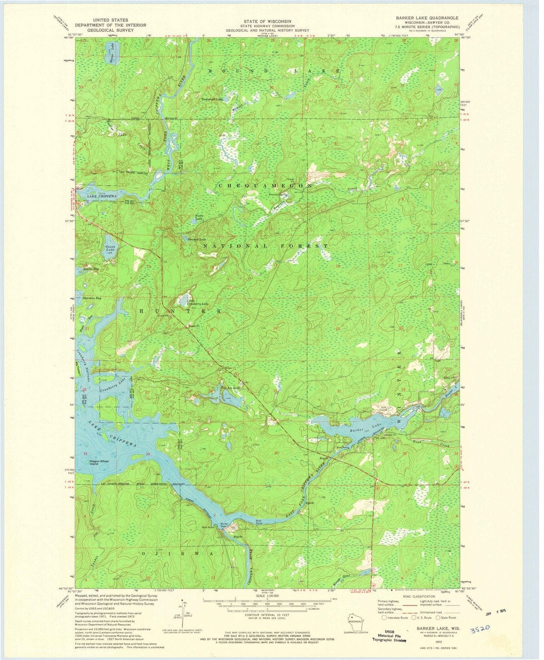 1972 Barker Lake, WI - Wisconsin - USGS Topographic Map