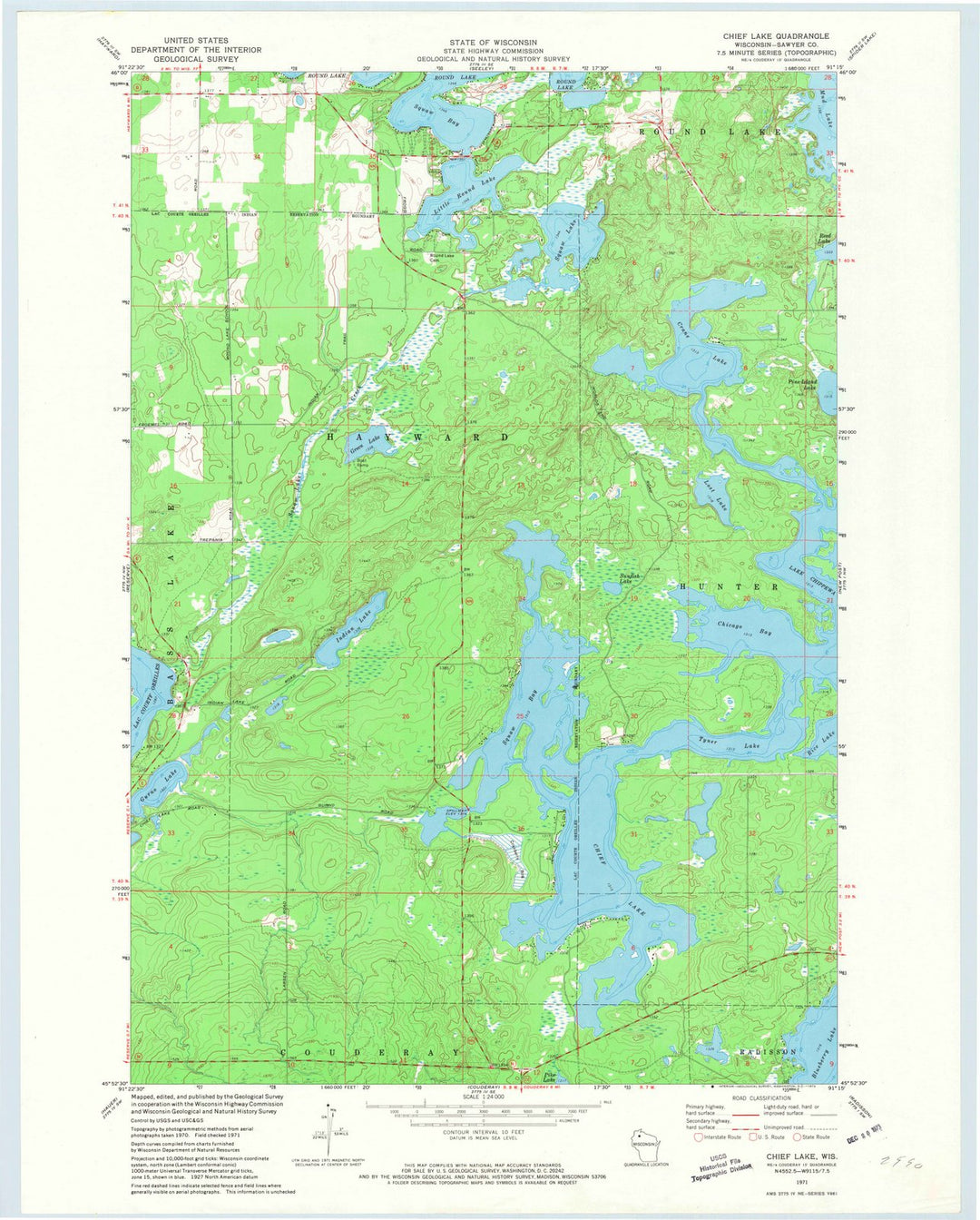 1971 Chief Lake, WI - Wisconsin - USGS Topographic Map