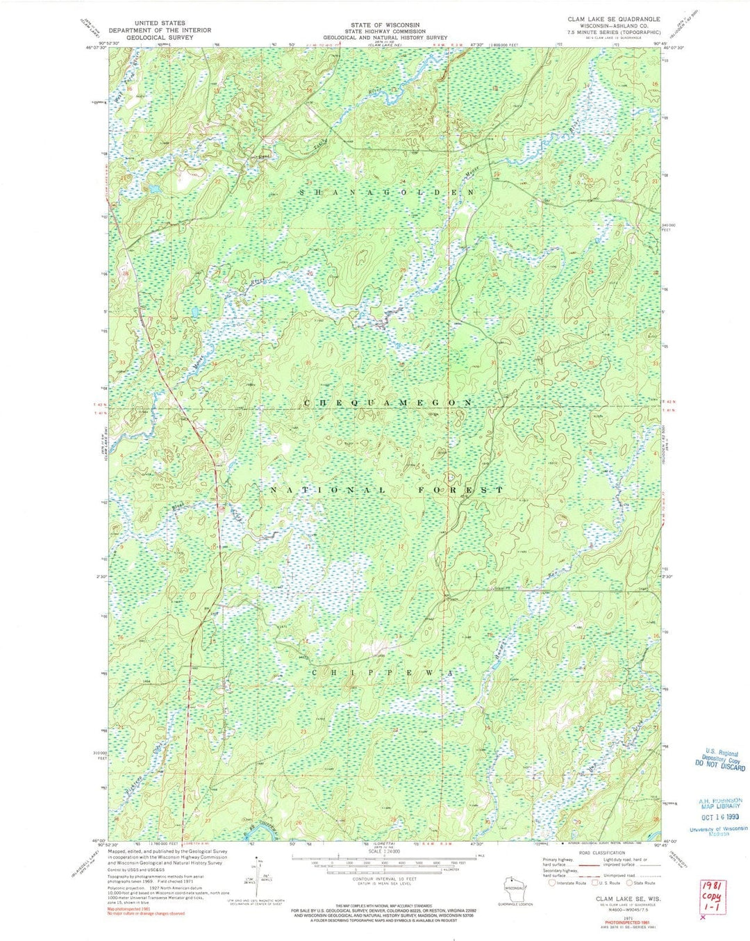 1971 Clam Lake, WI - Wisconsin - USGS Topographic Map