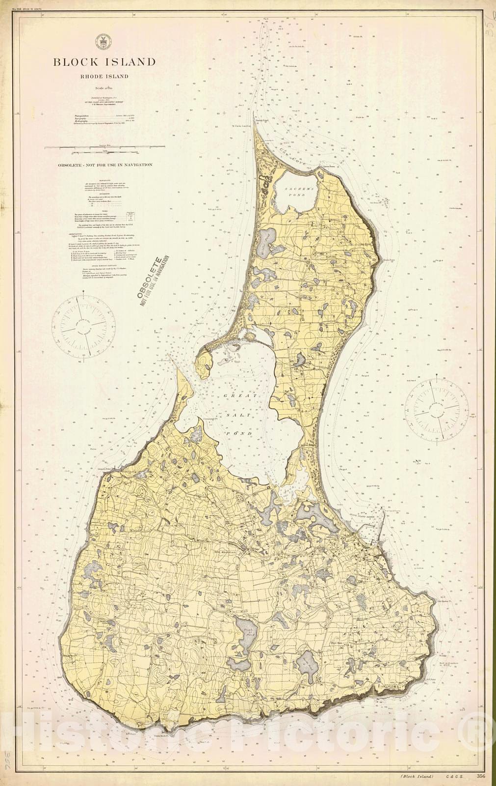 Historic Nautical Map - Block Island, 1914 NOAA Chart - Rhode Island (RI) - Vintage Wall Art