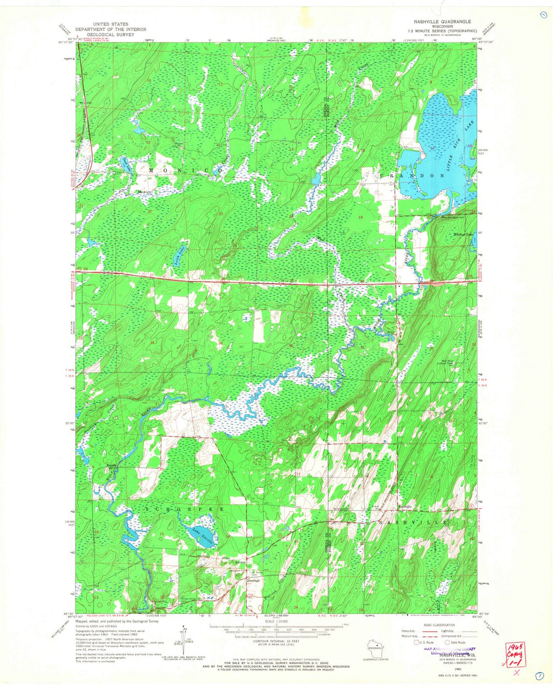 1965 Nashville, WI - Wisconsin - USGS Topographic Map