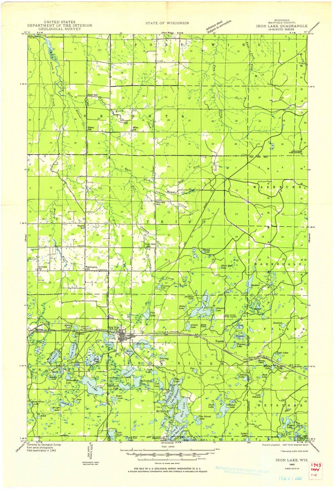 1943 Iron Lake, WI - Wisconsin - USGS Topographic Map