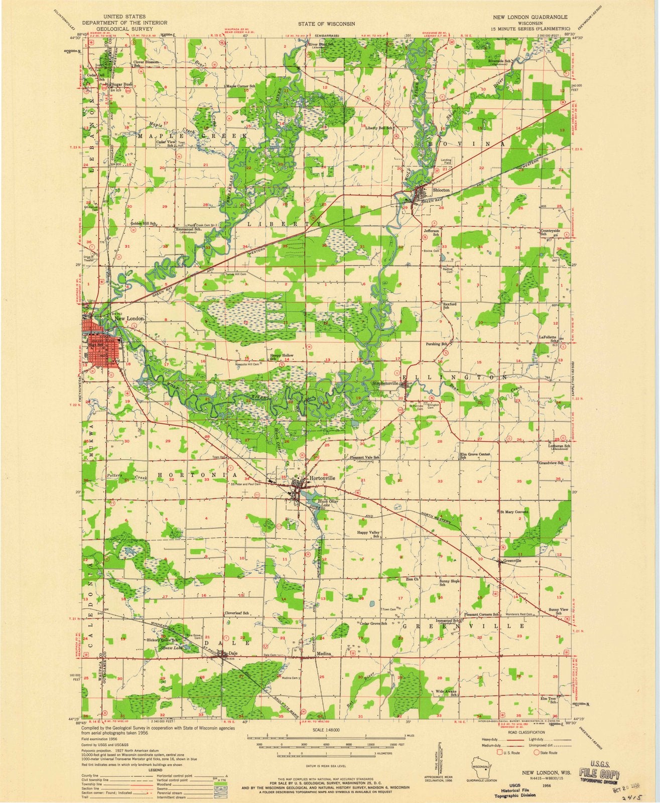 1956 New London, WI - Wisconsin - USGS Topographic Map