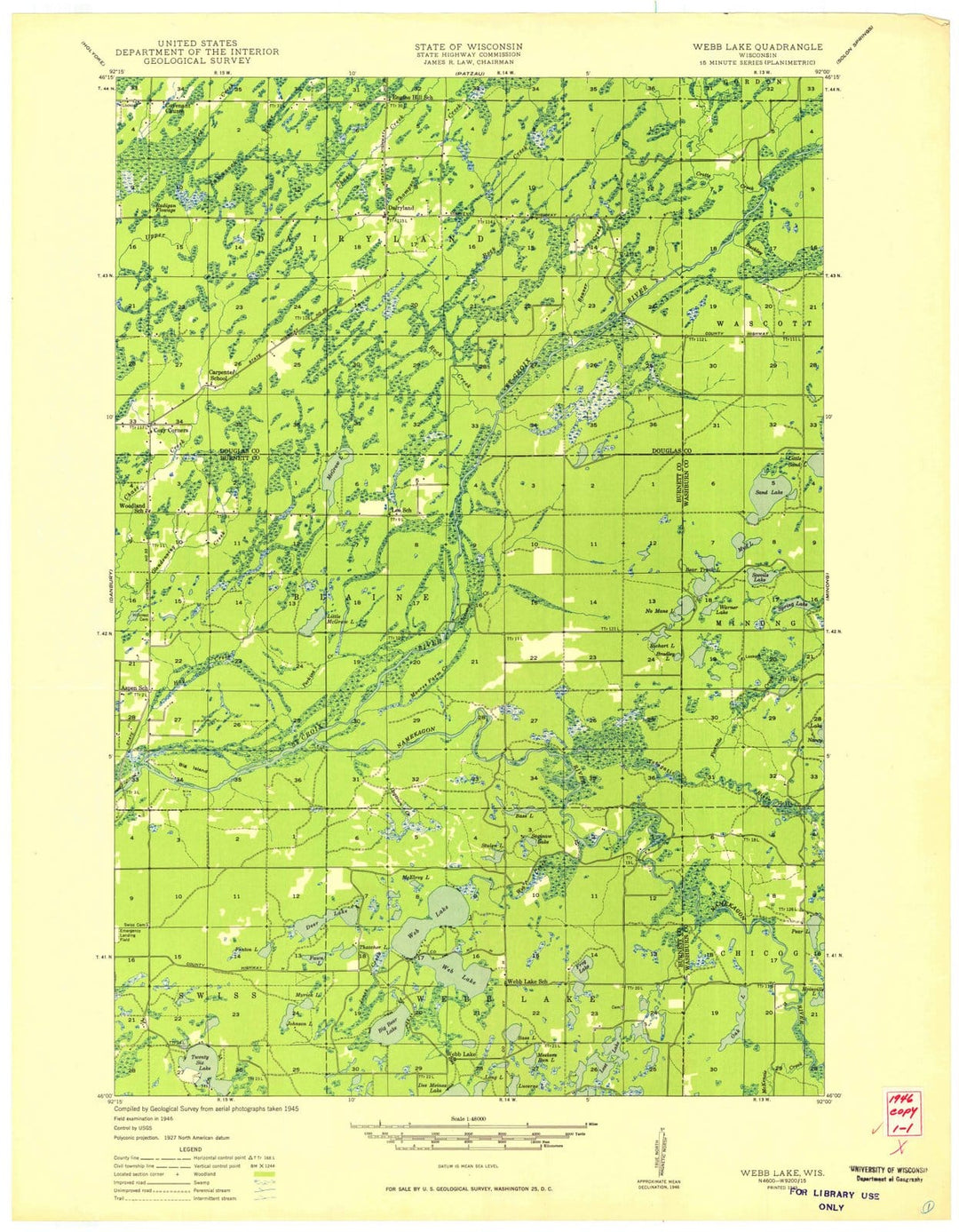 1949 Webb Lake, WI - Wisconsin - USGS Topographic Map