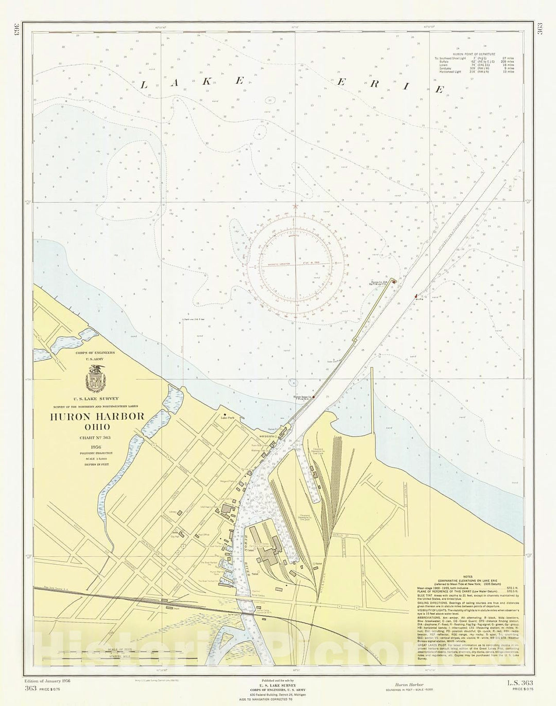 Historic Nautical Map - Huron Harbor, 1956 NOAA Chart - Ohio (OH) - Vintage Wall Art