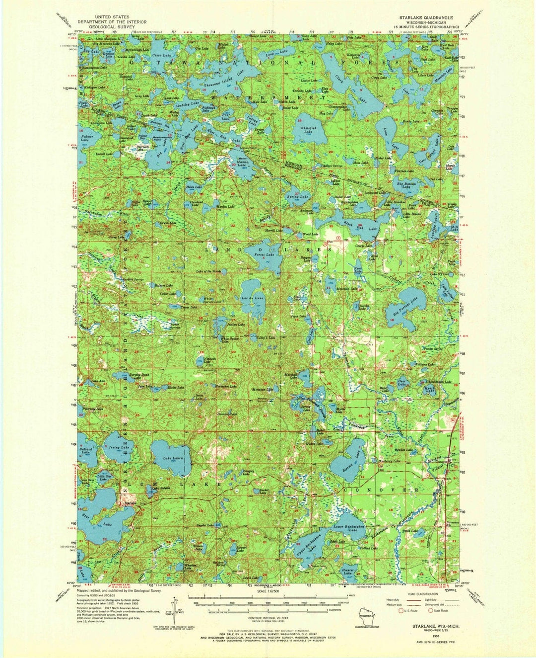 1955 Starlake, WI - Wisconsin - USGS Topographic Map